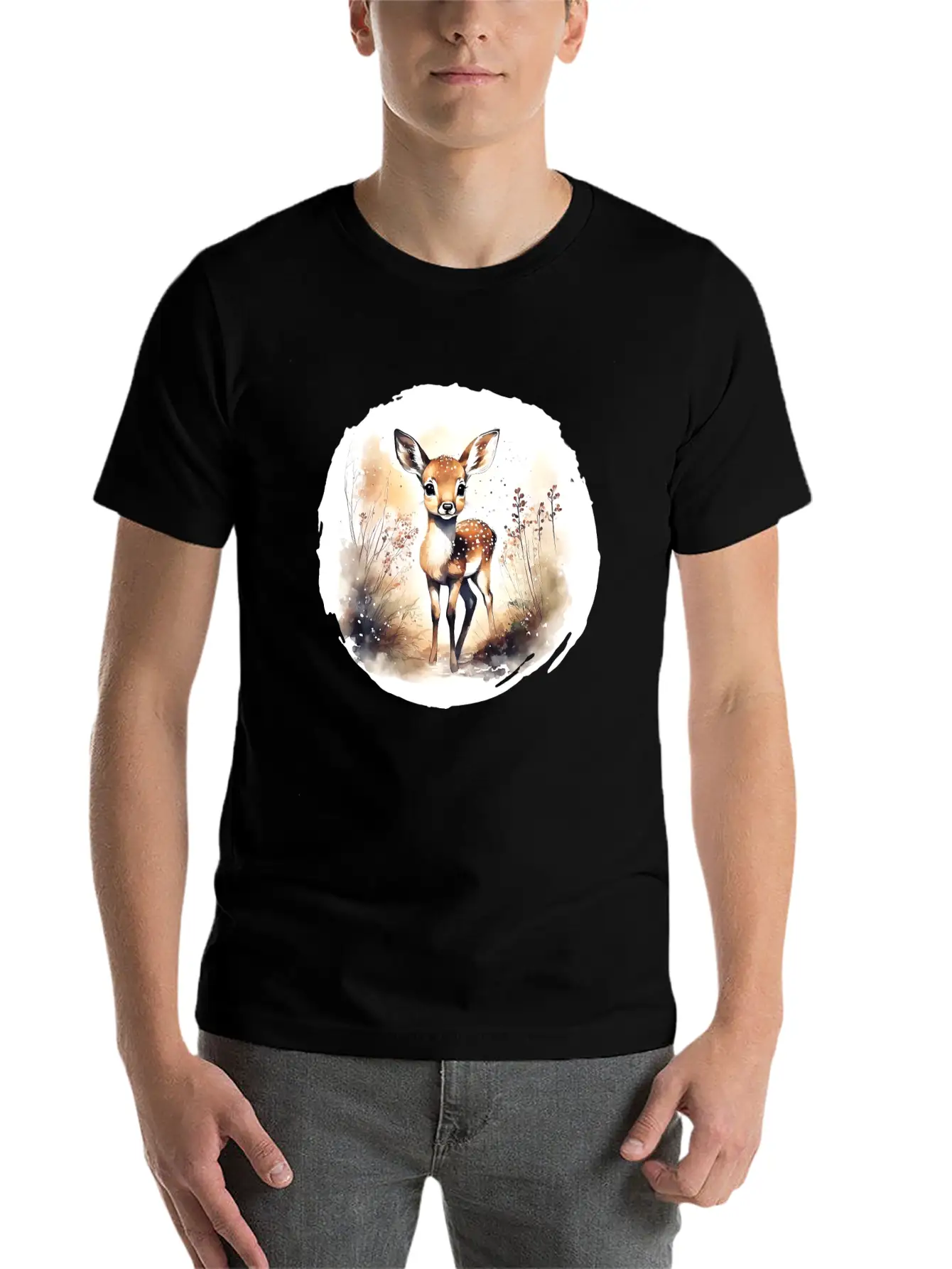 Watercolor Fawn Modern Fit Casual T-Shirt ��� Clean And Versatile Design