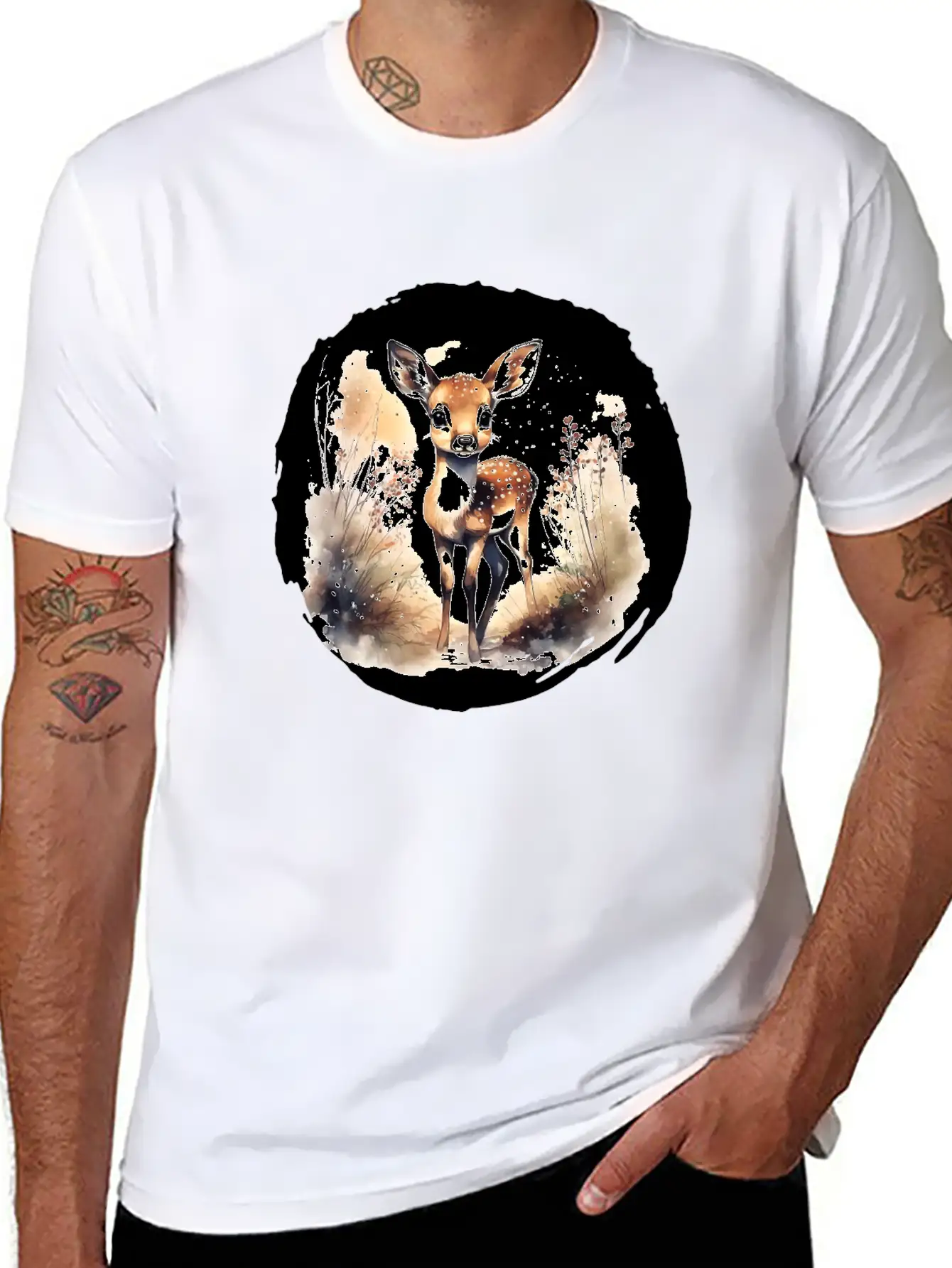 Watercolor Fawn Modern Fit Casual T-Shirt ��� Clean And Versatile Design
