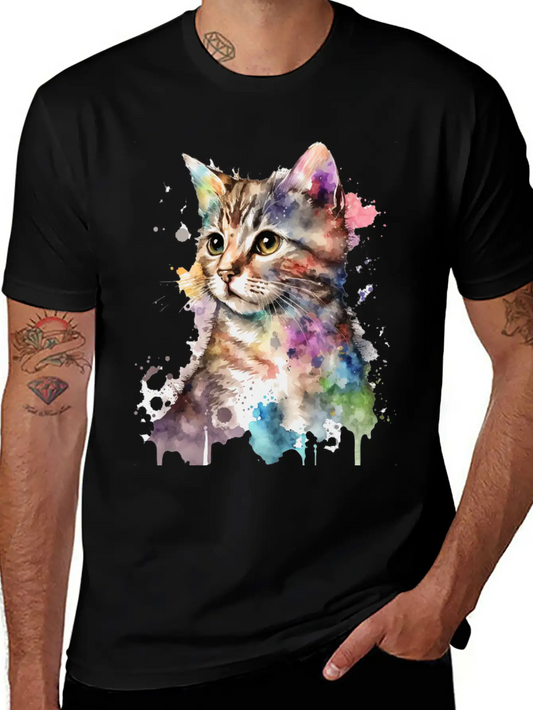 Watercolor Kitten Art Deco Lightweight Cotton T-Shirt – Daily Comfort Graphic Shirt
