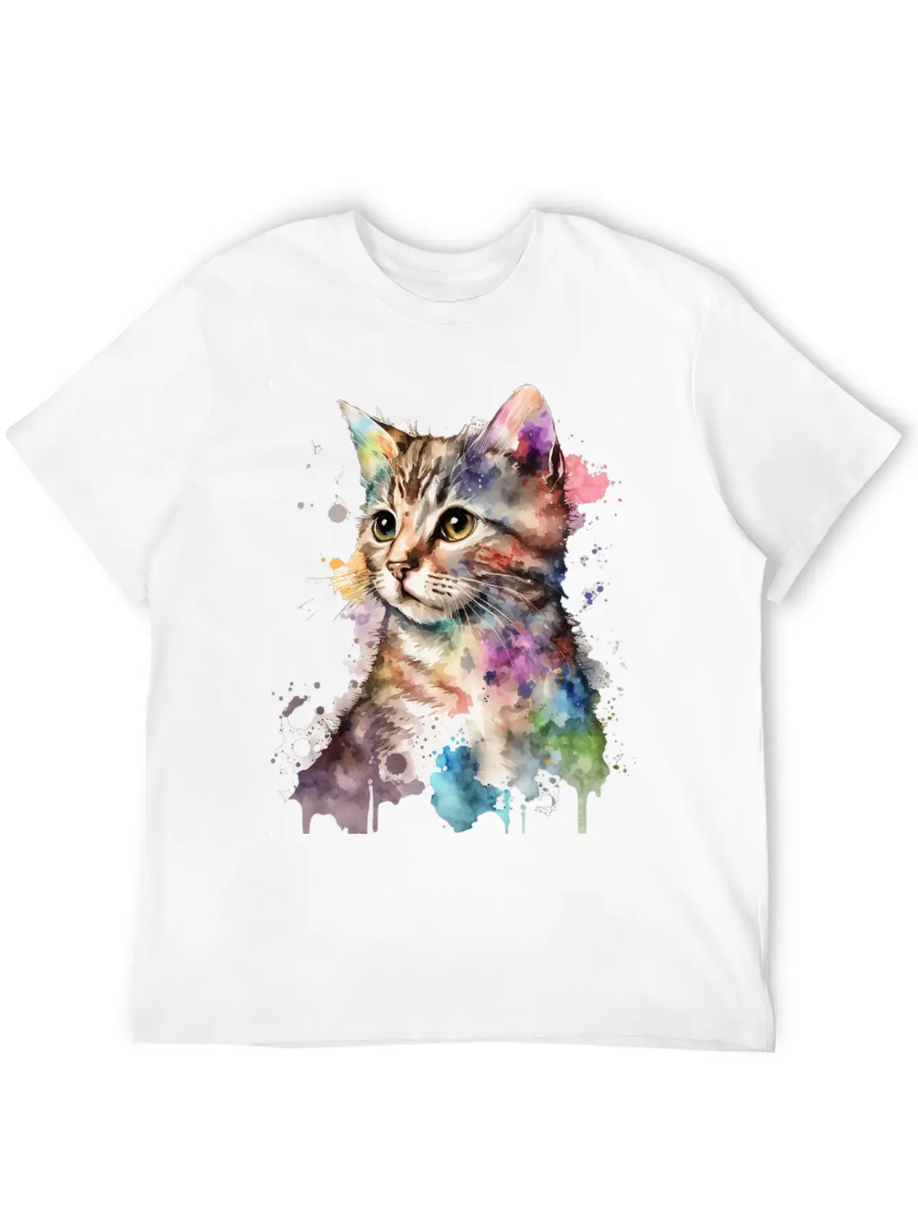 Watercolor Kitten Art Deco Lightweight Cotton T-Shirt – Daily Comfort Graphic Shirt