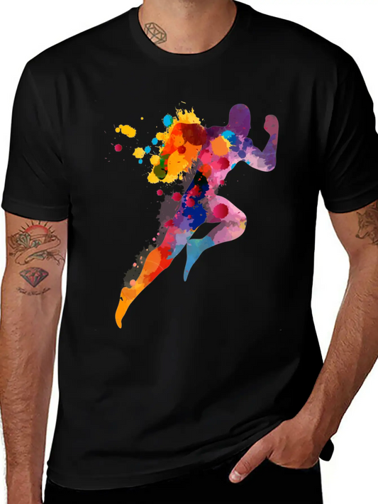 Watercolor Running Man Basic Graphic T-Shirt – Daily Comfort In Soft Cotton