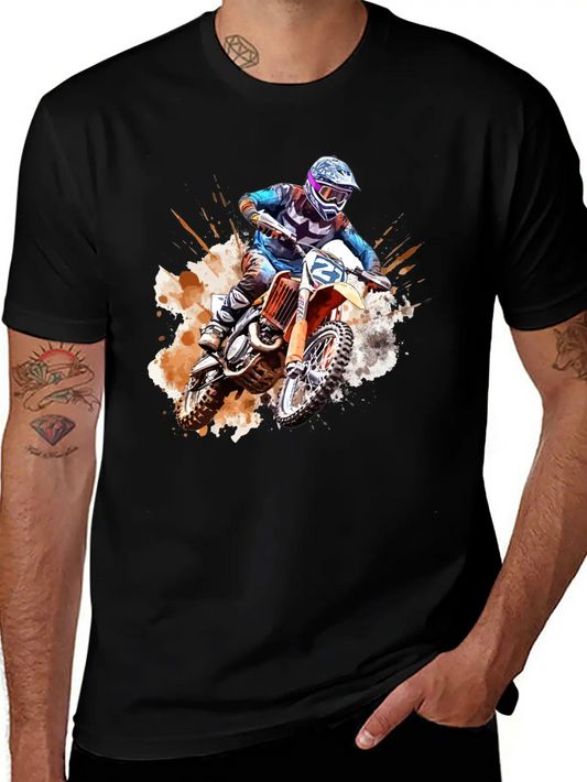 Watercolor Rush - Vibrant Motocross Artwork Unisex Casual T-Shirt – Clean Design For Daily Comfort