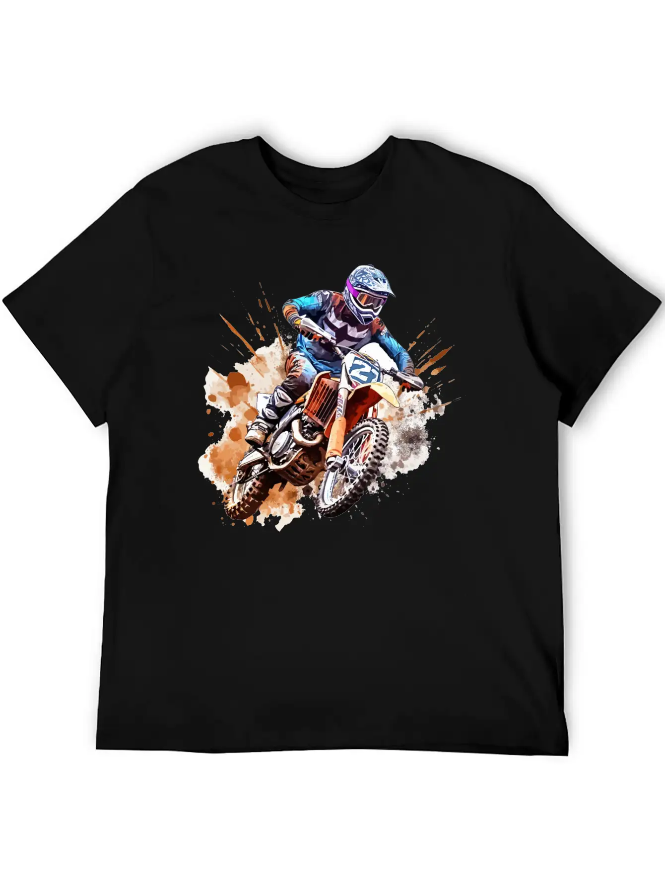 Watercolor Rush - Vibrant Motocross Artwork Unisex Casual T-Shirt – Clean Design For Daily Comfort