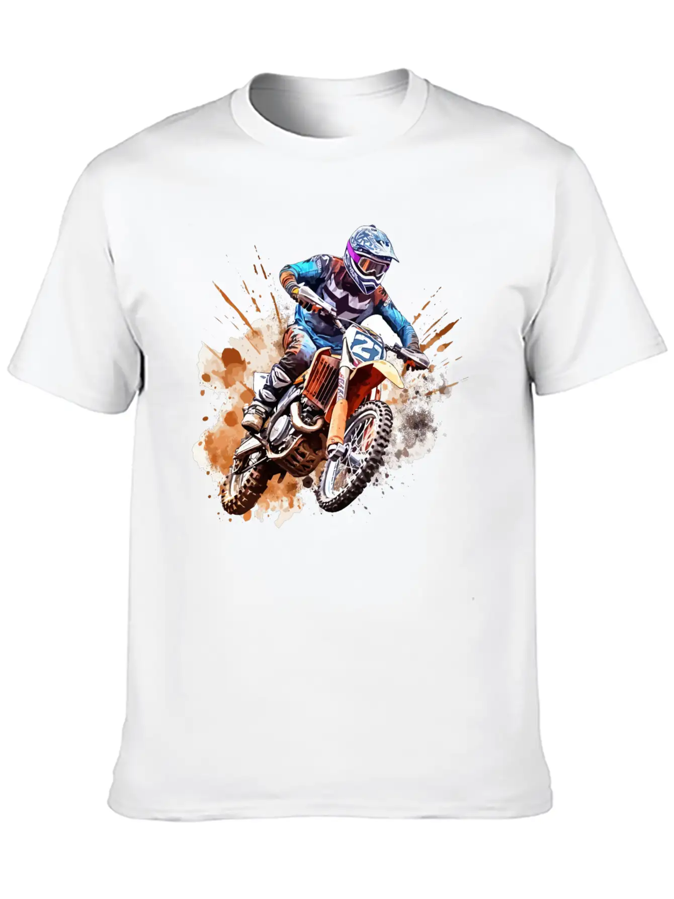 Watercolor Rush - Vibrant Motocross Artwork Unisex Casual T-Shirt – Clean Design For Daily Comfort