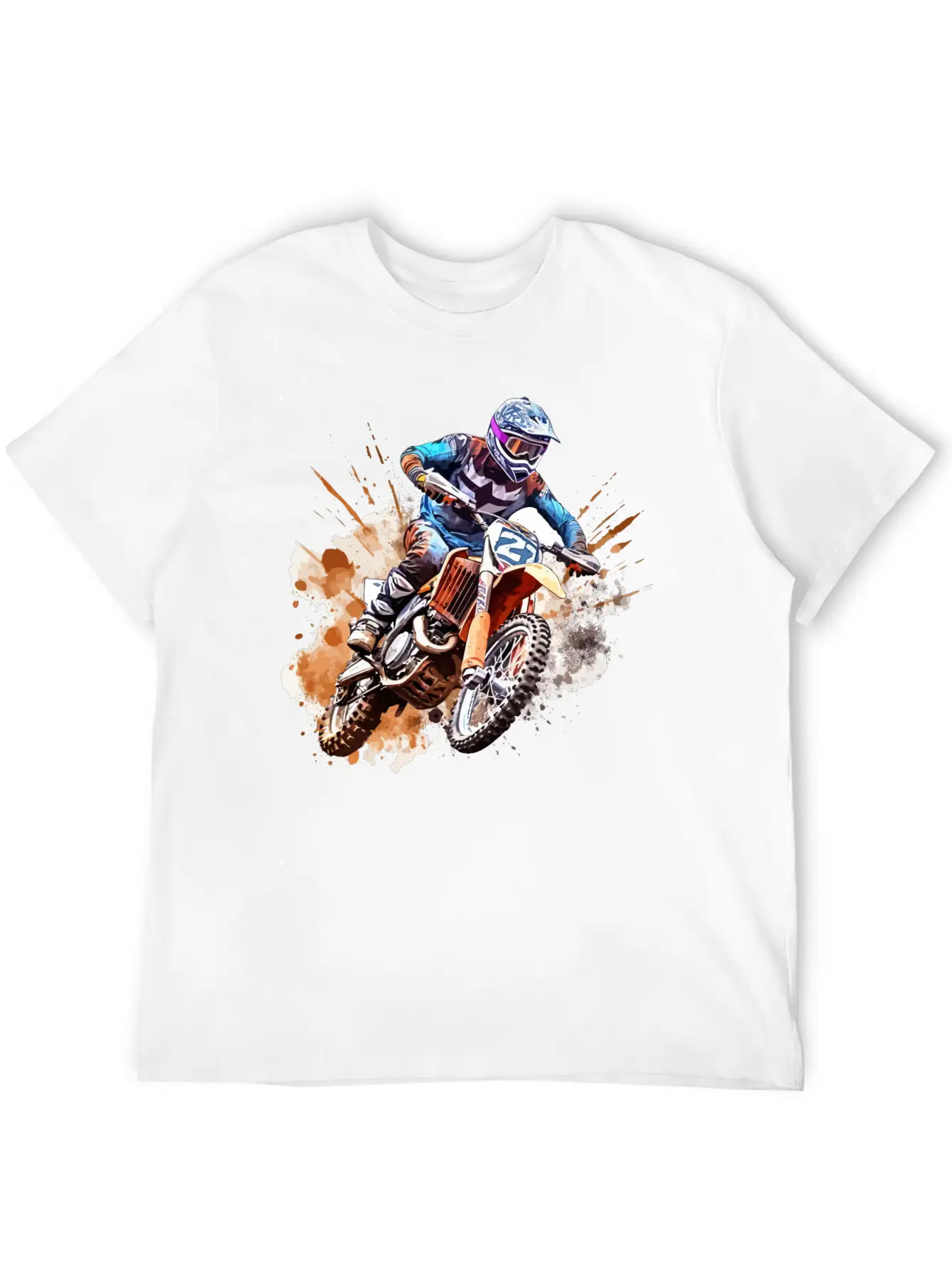 Watercolor Rush - Vibrant Motocross Artwork Unisex Casual T-Shirt – Clean Design For Daily Comfort
