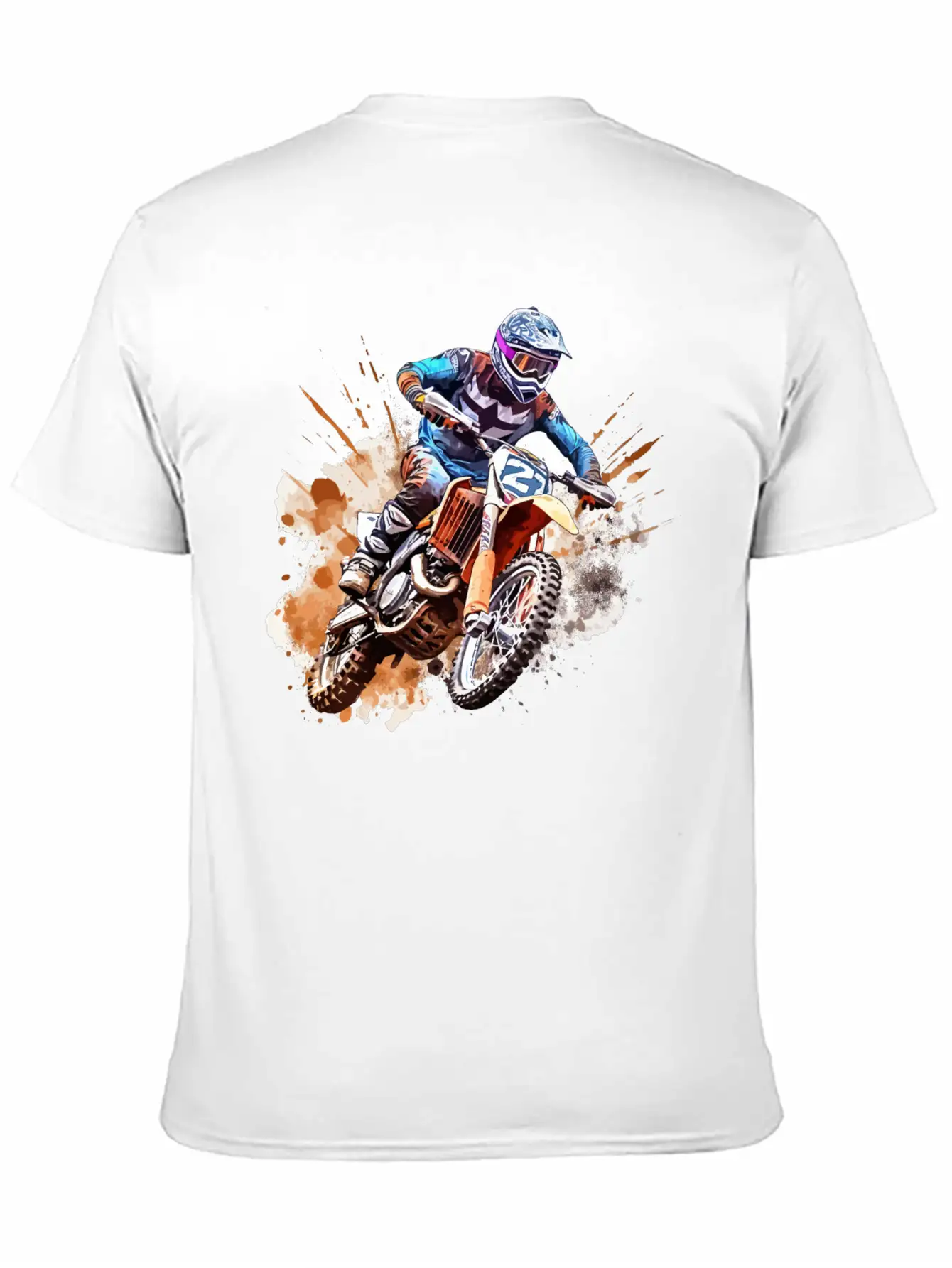 Watercolor Rush - Vibrant Motocross Artwork Unisex Casual T-Shirt – Clean Design For Daily Comfort