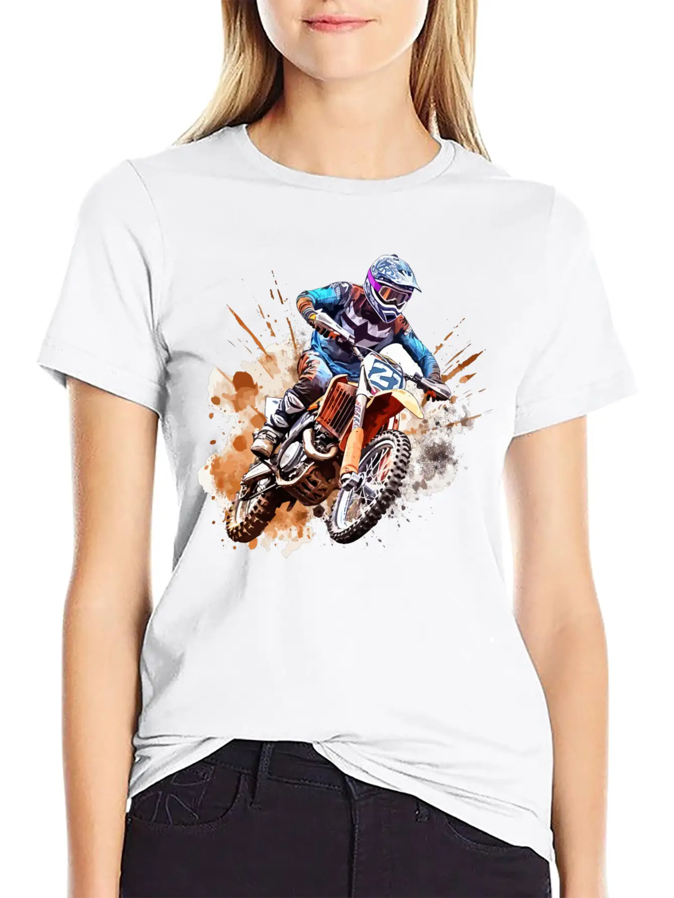 Watercolor Rush - Vibrant Motocross Artwork Unisex Casual T-Shirt – Clean Design For Daily Comfort