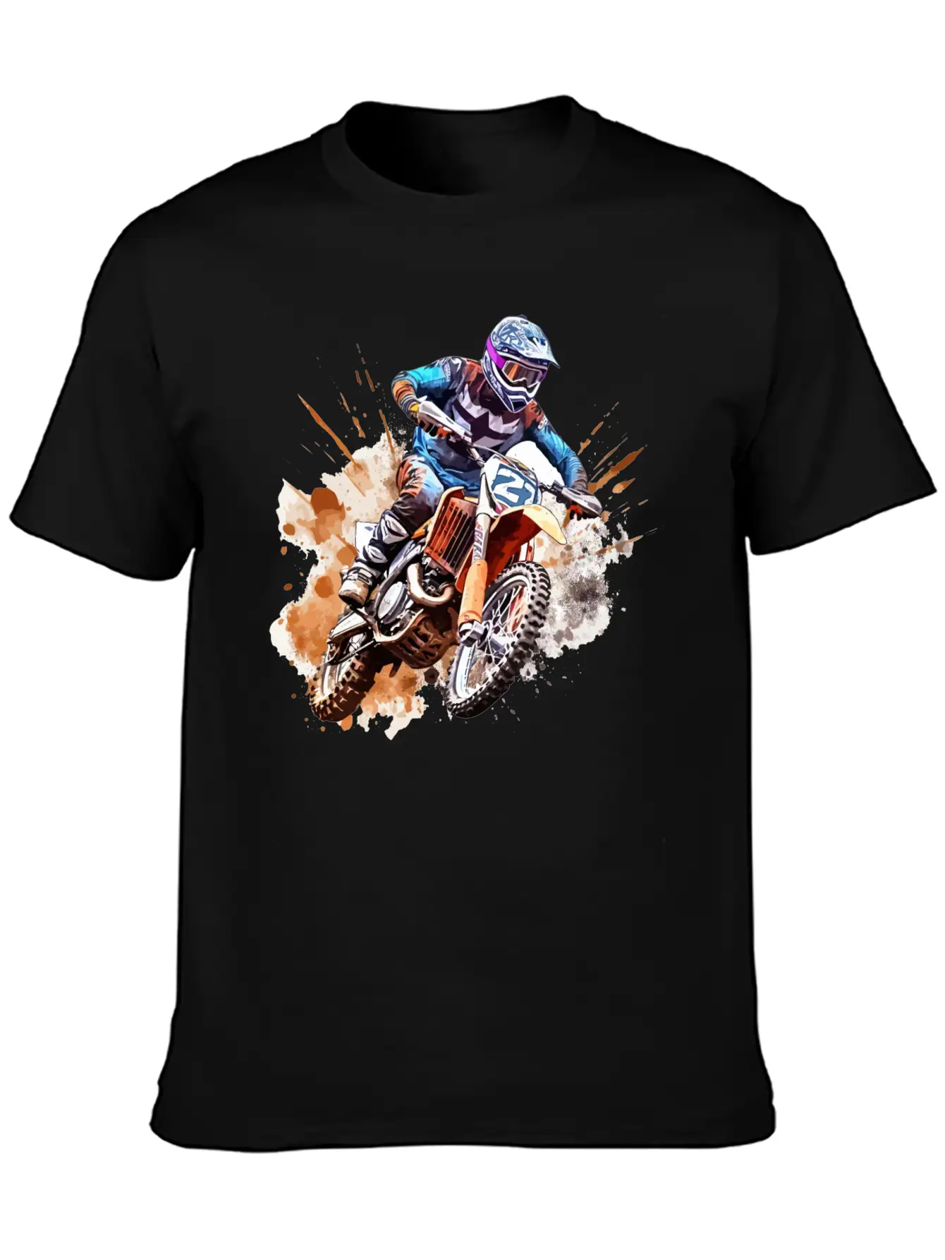 Watercolor Rush - Vibrant Motocross Artwork Unisex Casual T-Shirt – Clean Design For Daily Comfort