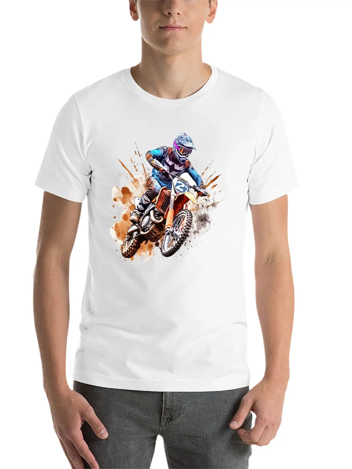 Watercolor Rush - Vibrant Motocross Artwork Unisex Casual T-Shirt – Clean Design For Daily Comfort