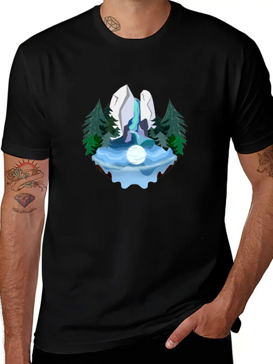 Waterfall In Forest At Night Essential Cotton Tee For Daily Outfits – Unisex Style