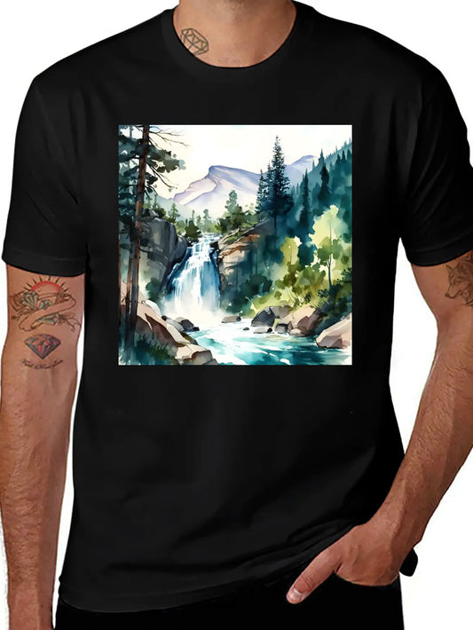 Waterfall Landscape Classic Fit Graphic Tee For Daily Comfort – Unisex Cotton Shirt