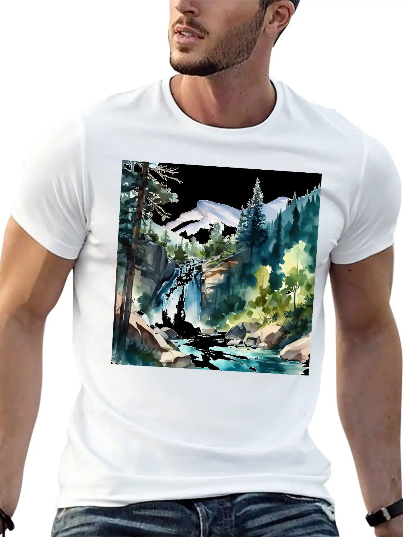 Waterfall Landscape Classic Fit Graphic Tee For Daily Comfort – Unisex Cotton Shirt