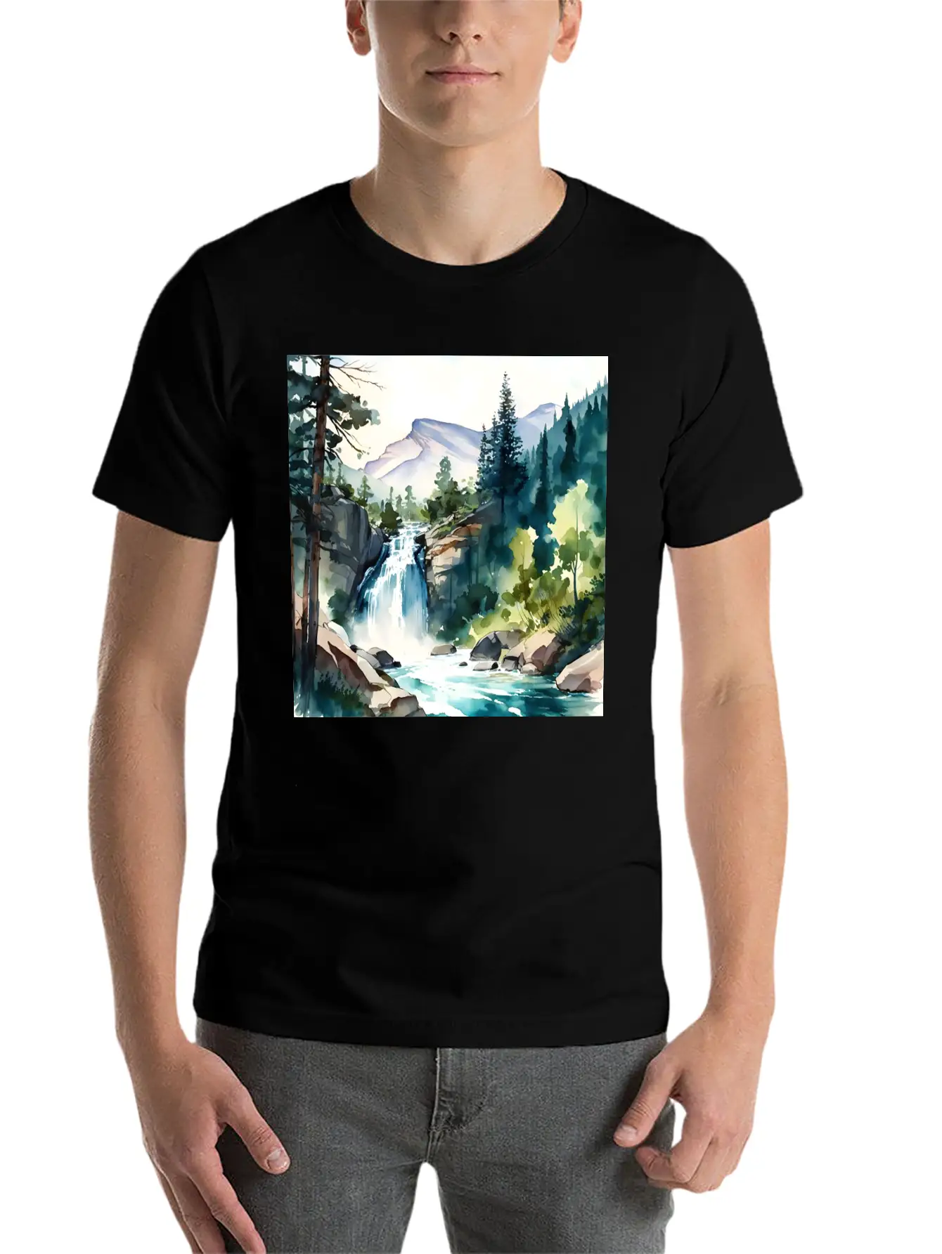 Waterfall Landscape Classic Fit Graphic Tee For Daily Comfort – Unisex Cotton Shirt