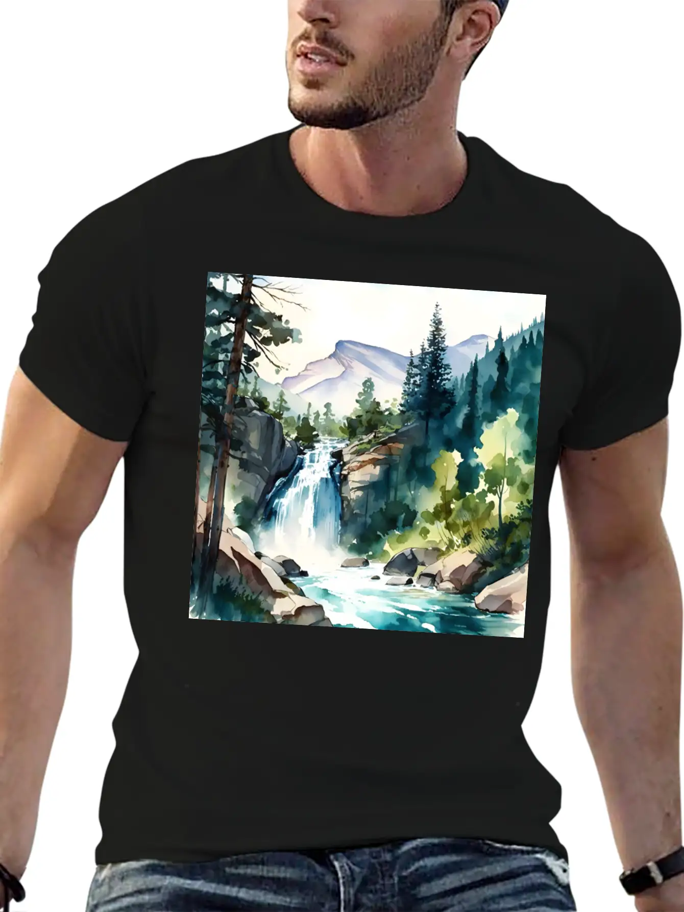 Waterfall Landscape Classic Fit Graphic Tee For Daily Comfort – Unisex Cotton Shirt