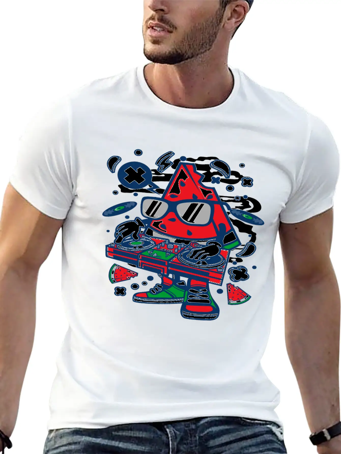 Watermelon Dj Classic Fit Graphic Tee For Daily Comfort – Unisex Cotton Shirt
