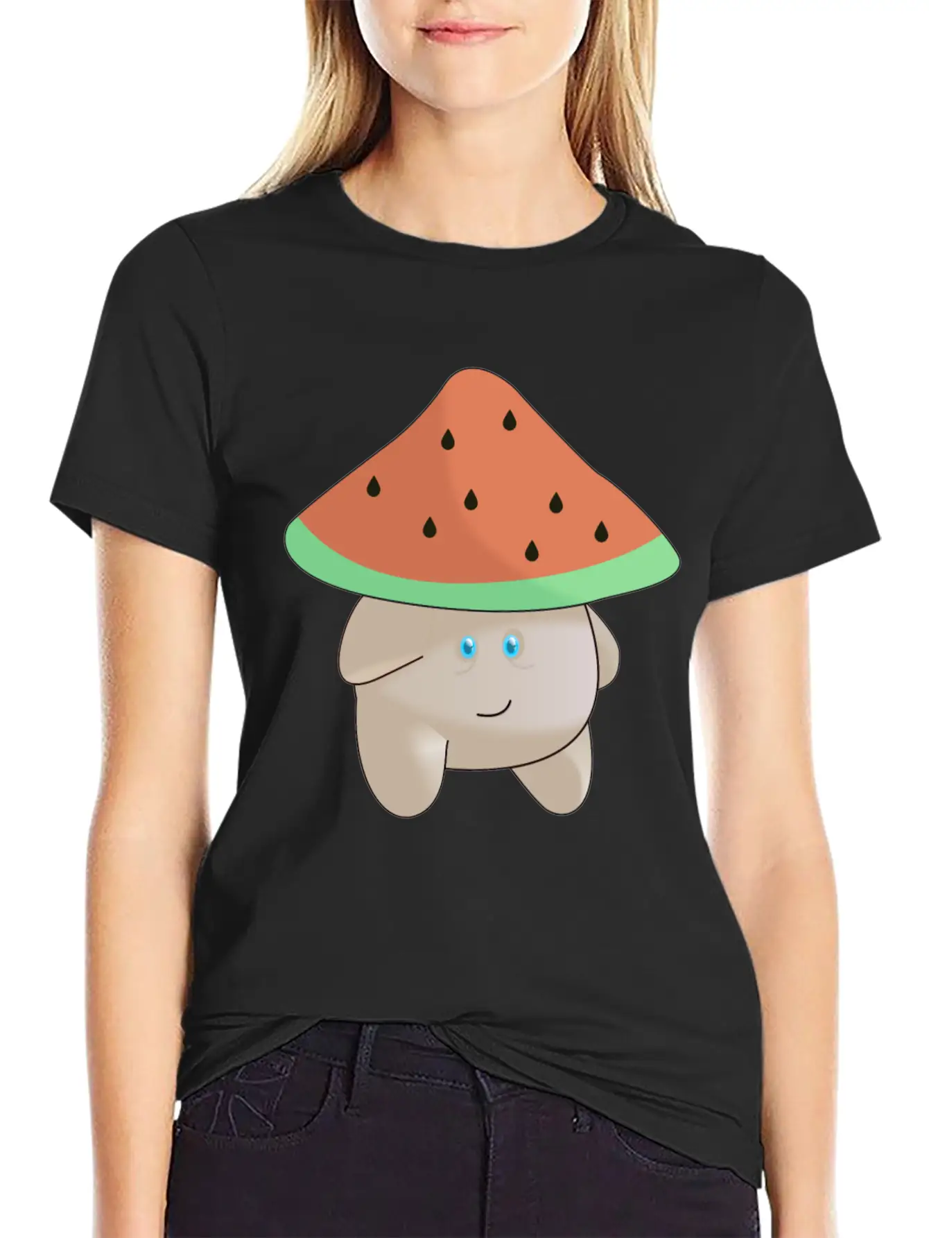 Watermelon Mushroom Essence Lightweight Cotton T-Shirt – Daily Comfort Graphic Shirt