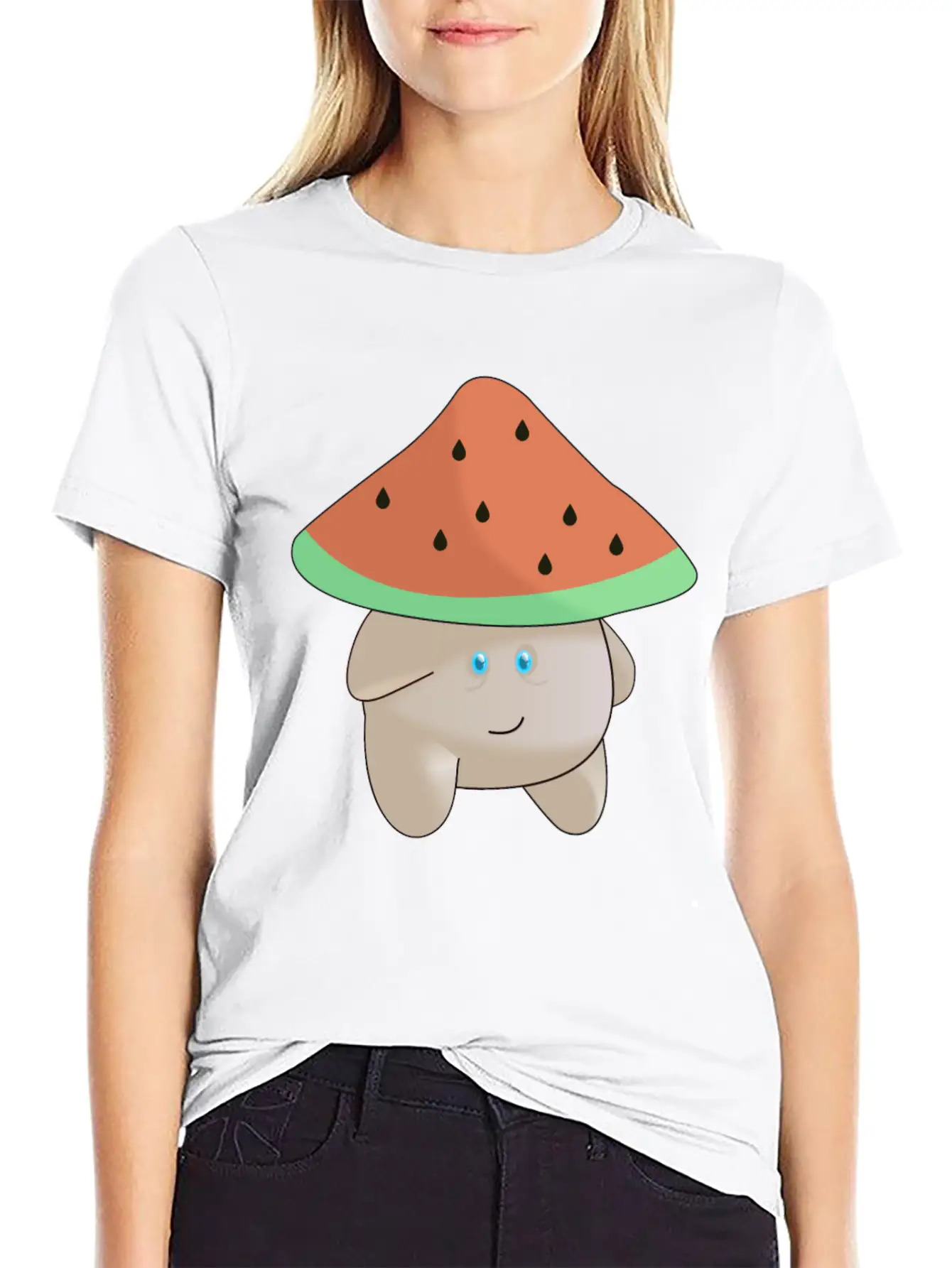 Watermelon Mushroom Essence Lightweight Cotton T-Shirt – Daily Comfort Graphic Shirt