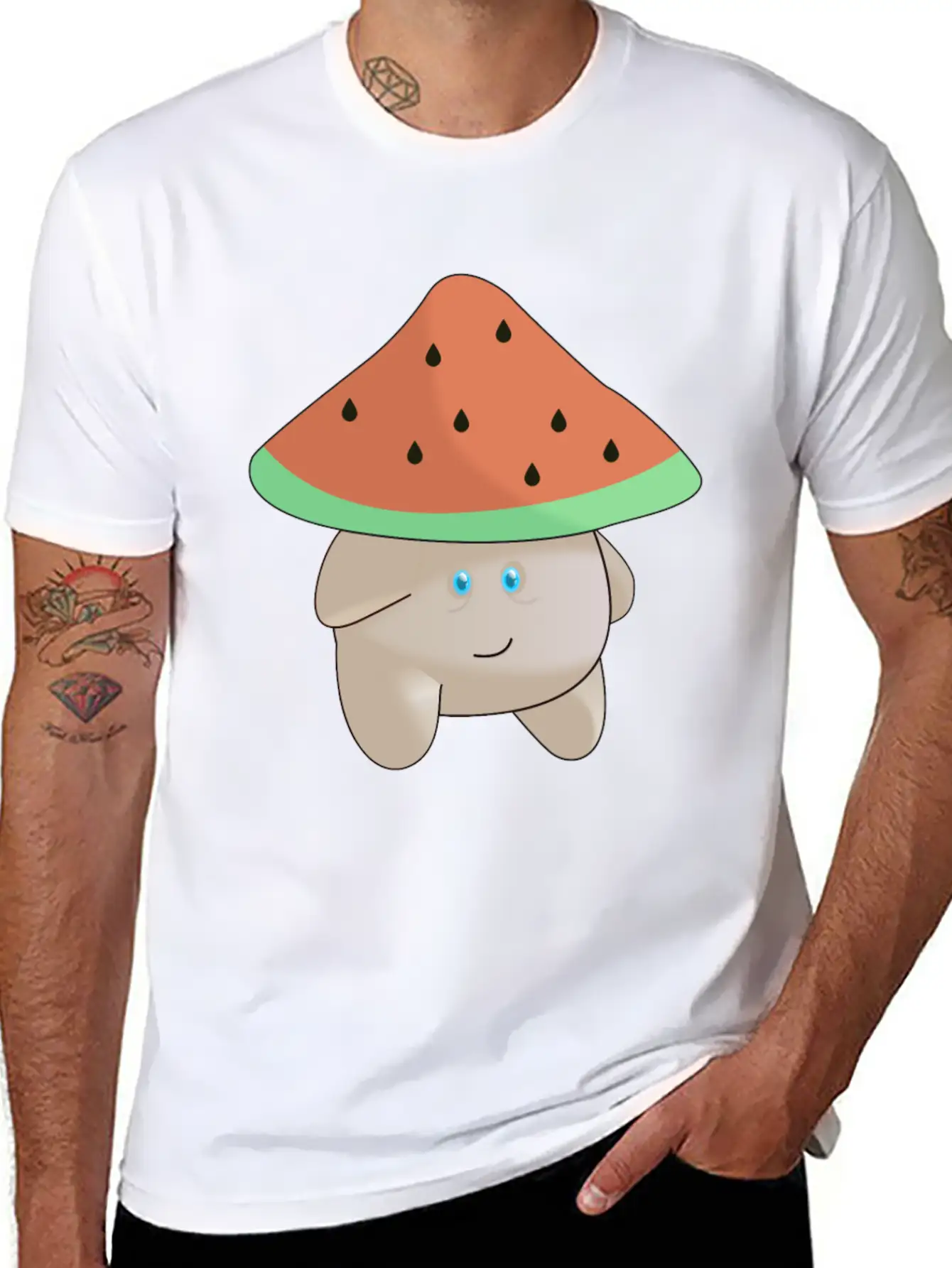 Watermelon Mushroom Essence Lightweight Cotton T-Shirt – Daily Comfort Graphic Shirt