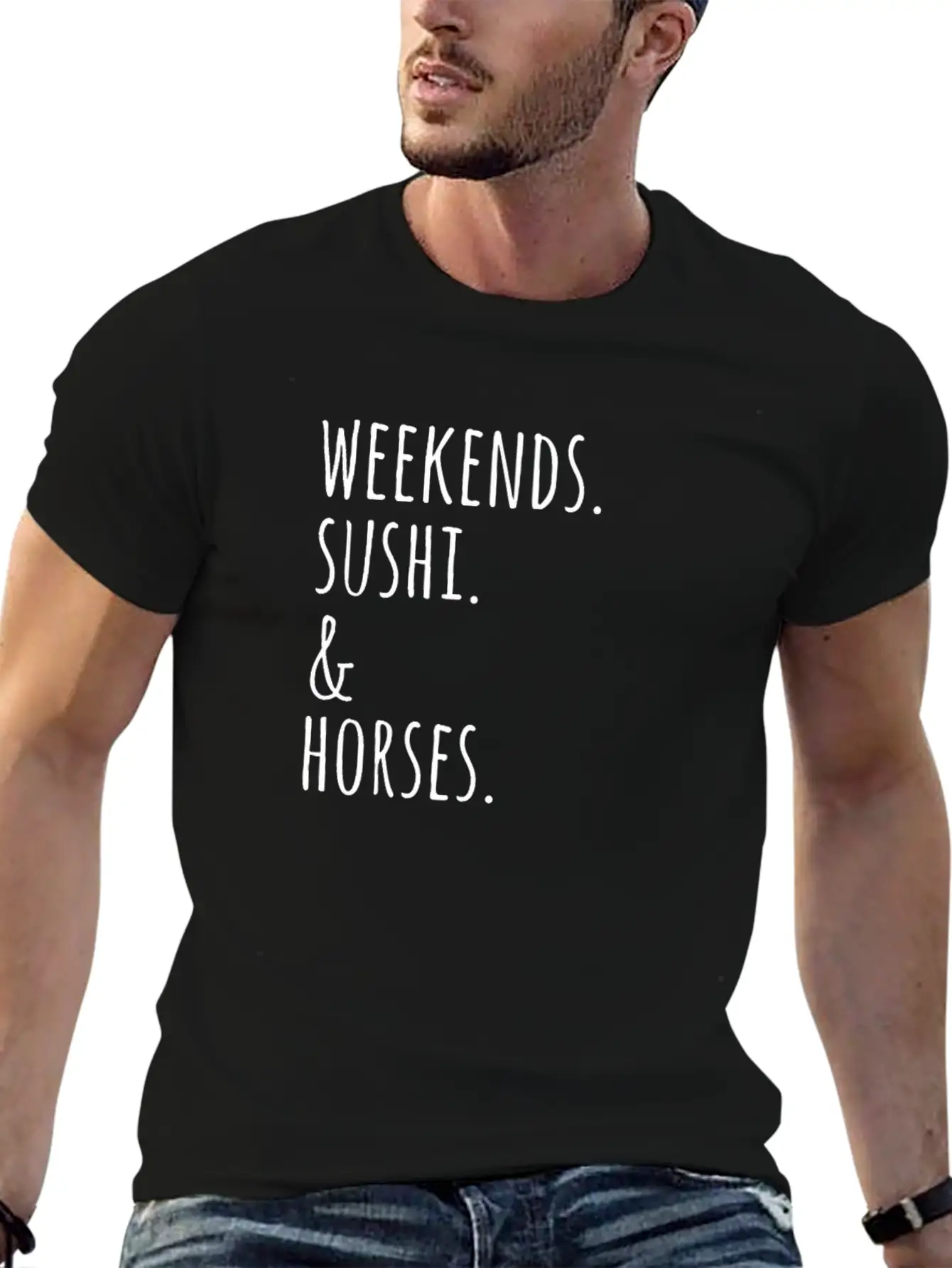 Weekends Sushi And Horses Basic Graphic T-Shirt – Daily Comfort In Soft Cotton