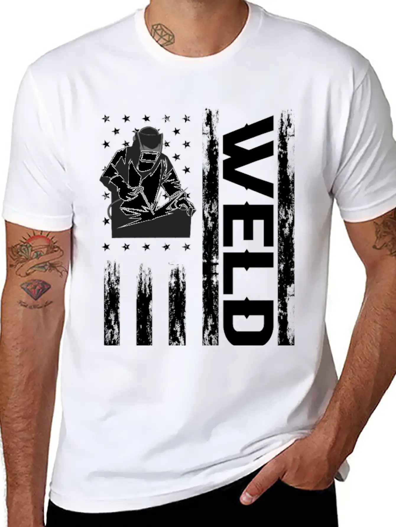 Welder American Flag Lightweight Cotton T-Shirt – Daily Comfort Graphic Shirt