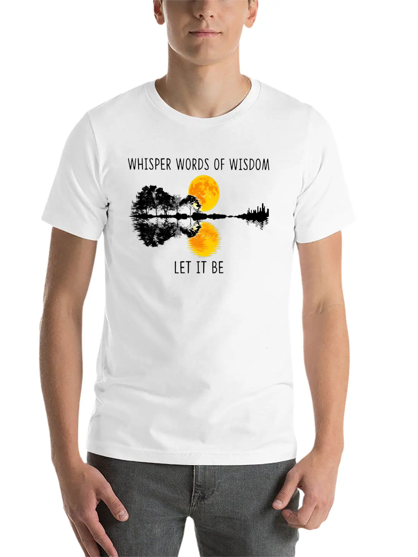 Whir Words Of Wisdom Let-It Be Guitar Lake Shadow Basic Graphic T-Shirt – Daily Comfort In Soft Cotton