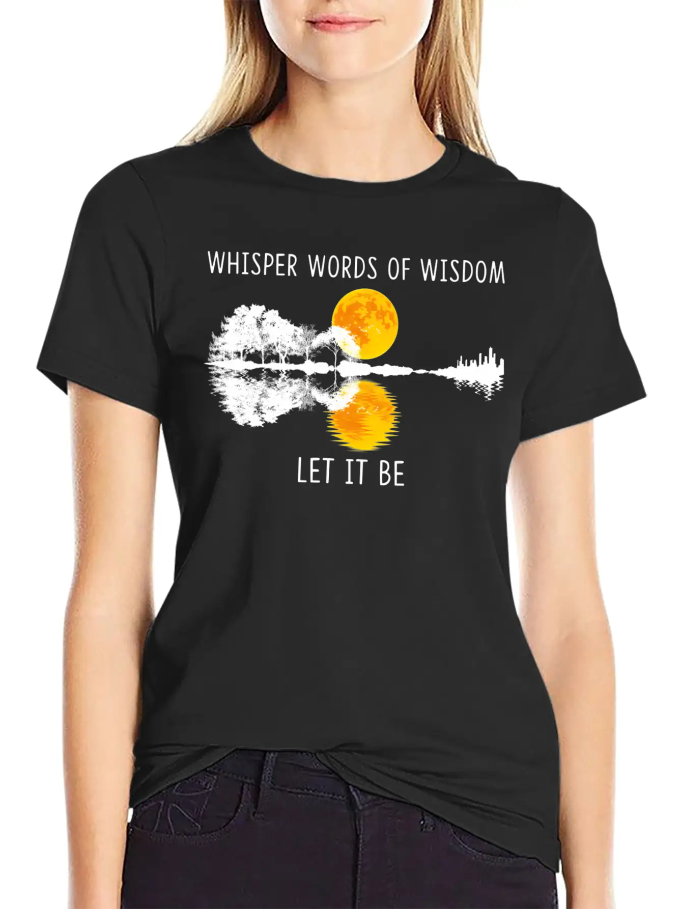 Whir Words Of Wisdom Let-It Be Guitar Lake Shadow Basic Graphic T-Shirt – Daily Comfort In Soft Cotton