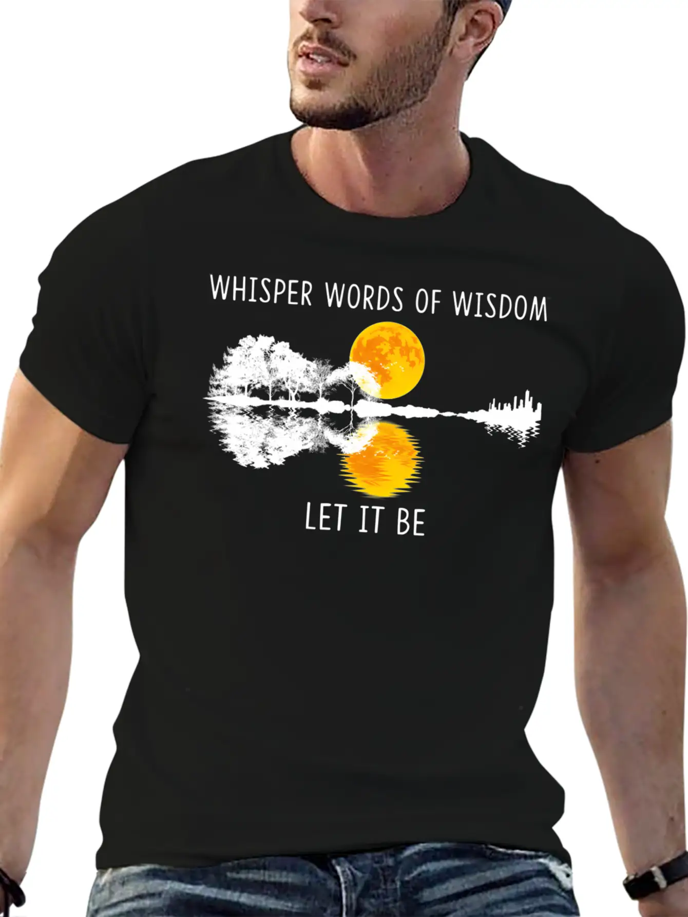 Whir Words Of Wisdom Let-It Be Guitar Lake Shadow Basic Graphic T-Shirt – Daily Comfort In Soft Cotton
