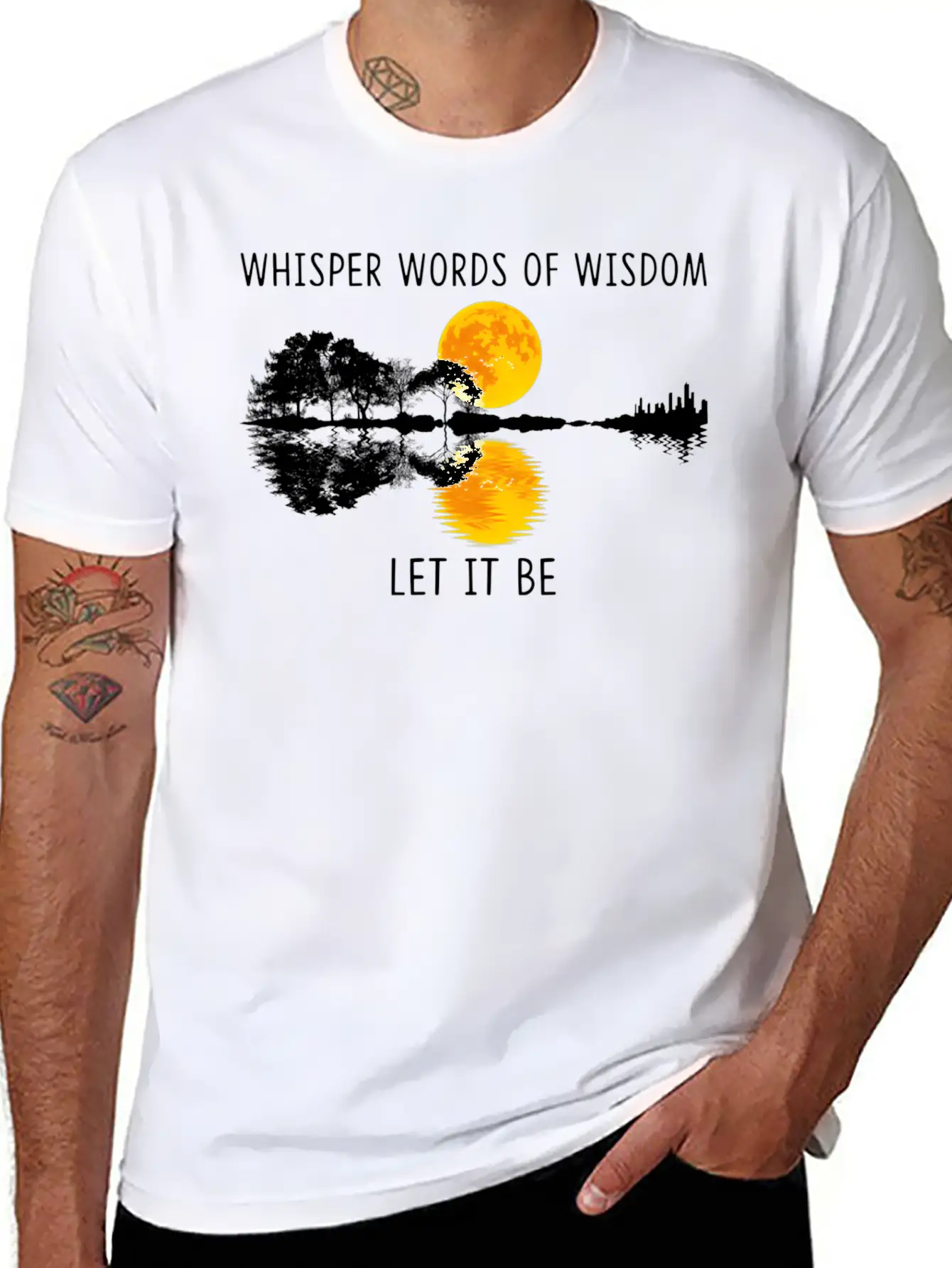 Whir Words Of Wisdom Let-It Be Guitar Lake Shadow Basic Graphic T-Shirt – Daily Comfort In Soft Cotton
