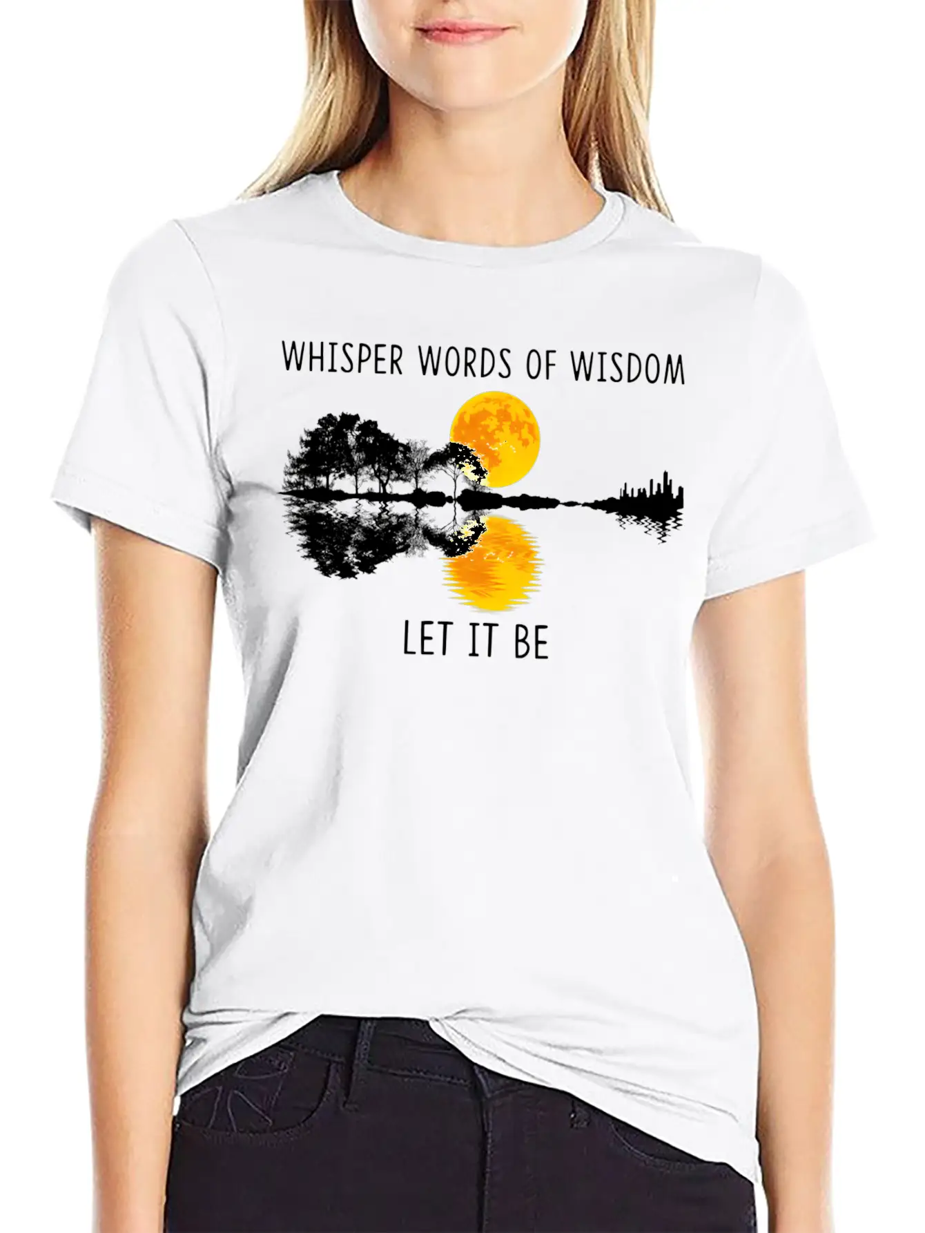Whir Words Of Wisdom Let-It Be Guitar Lake Shadow Basic Graphic T-Shirt – Daily Comfort In Soft Cotton