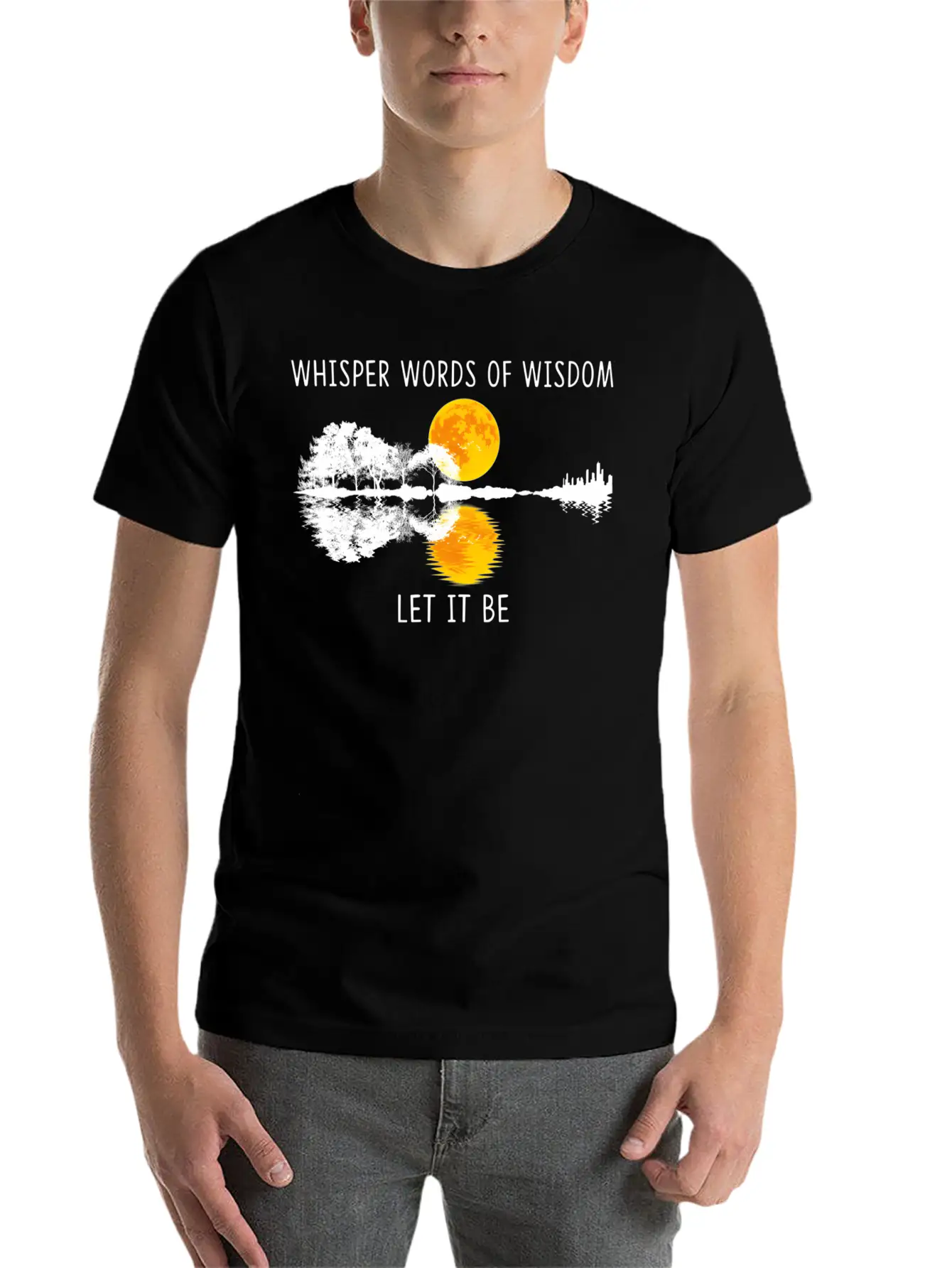Whir Words Of Wisdom Let-It Be Guitar Lake Shadow Basic Graphic T-Shirt – Daily Comfort In Soft Cotton