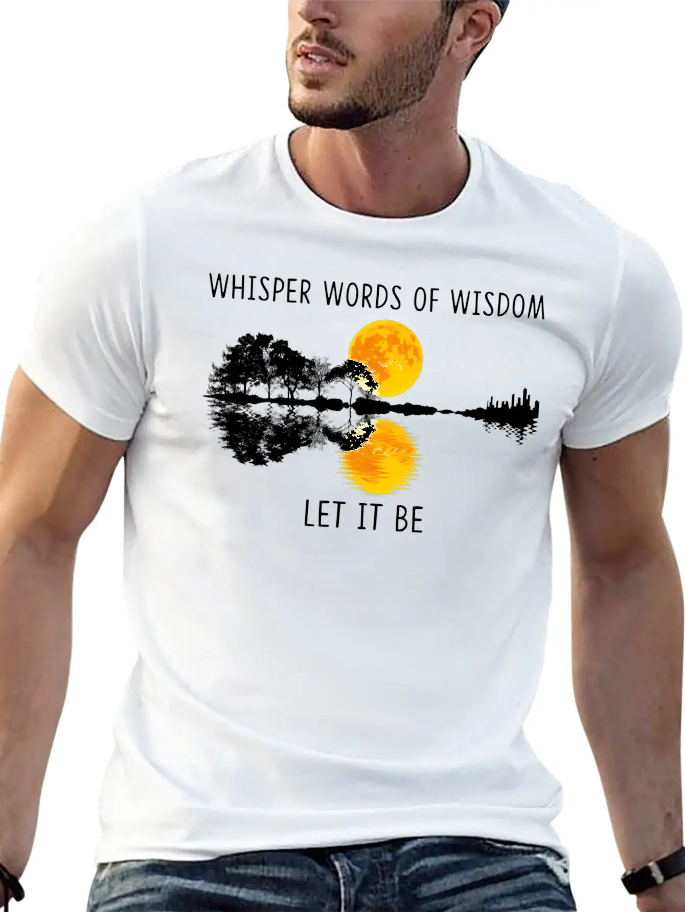 Whir Words Of Wisdom Let-It Be Guitar Lake Shadow Basic Graphic T-Shirt – Daily Comfort In Soft Cotton