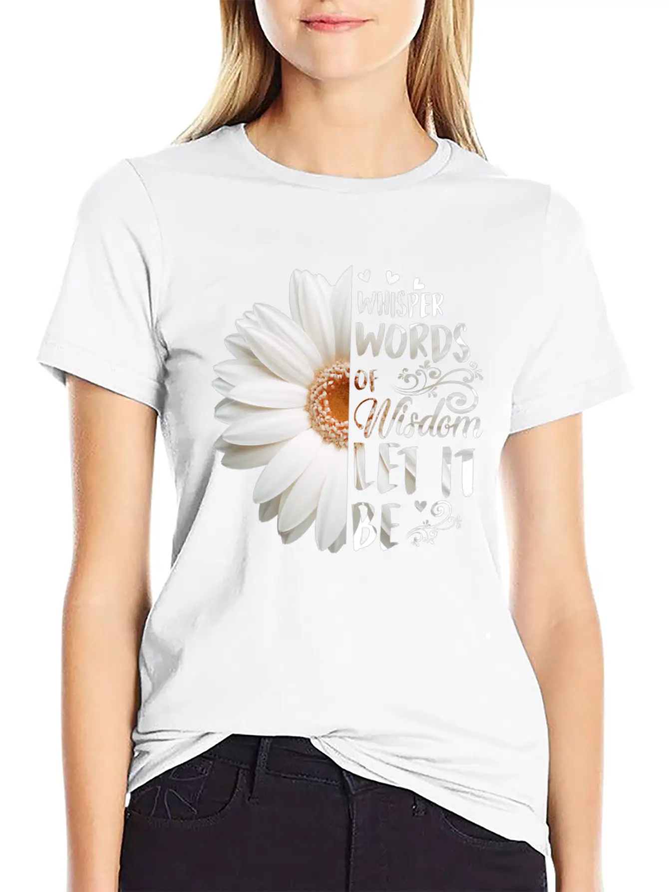 Whisper Words Of Wisdom Let It Be White Daisy Relaxed Everyday Tee – Lightweight And Durable Cotton