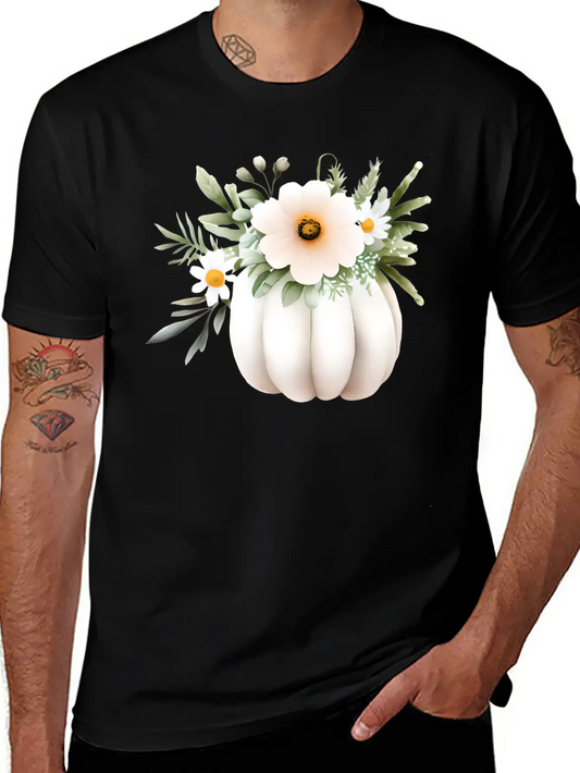White Floral Pumpkin Lightweight Cotton T-Shirt – Daily Comfort Graphic Shirt