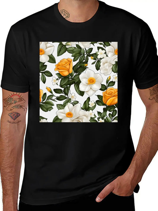 White Roses Flower Blooms Blossom Pattern Soft Cotton Short Sleeve Tee – Unisex Wardrobe Staple