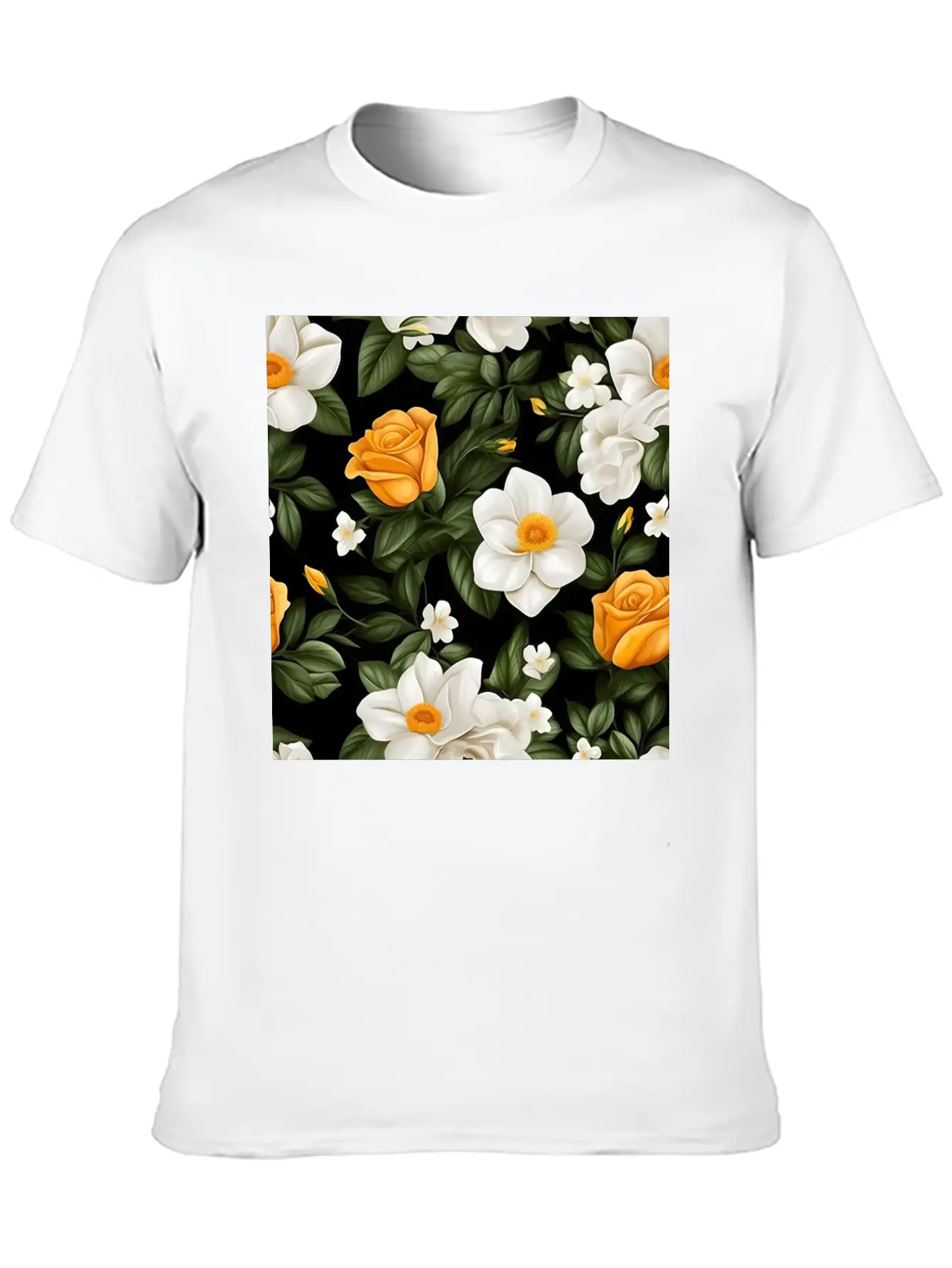 White Roses Flower Blooms Blossom Pattern Soft Cotton Short Sleeve Tee – Unisex Wardrobe Staple