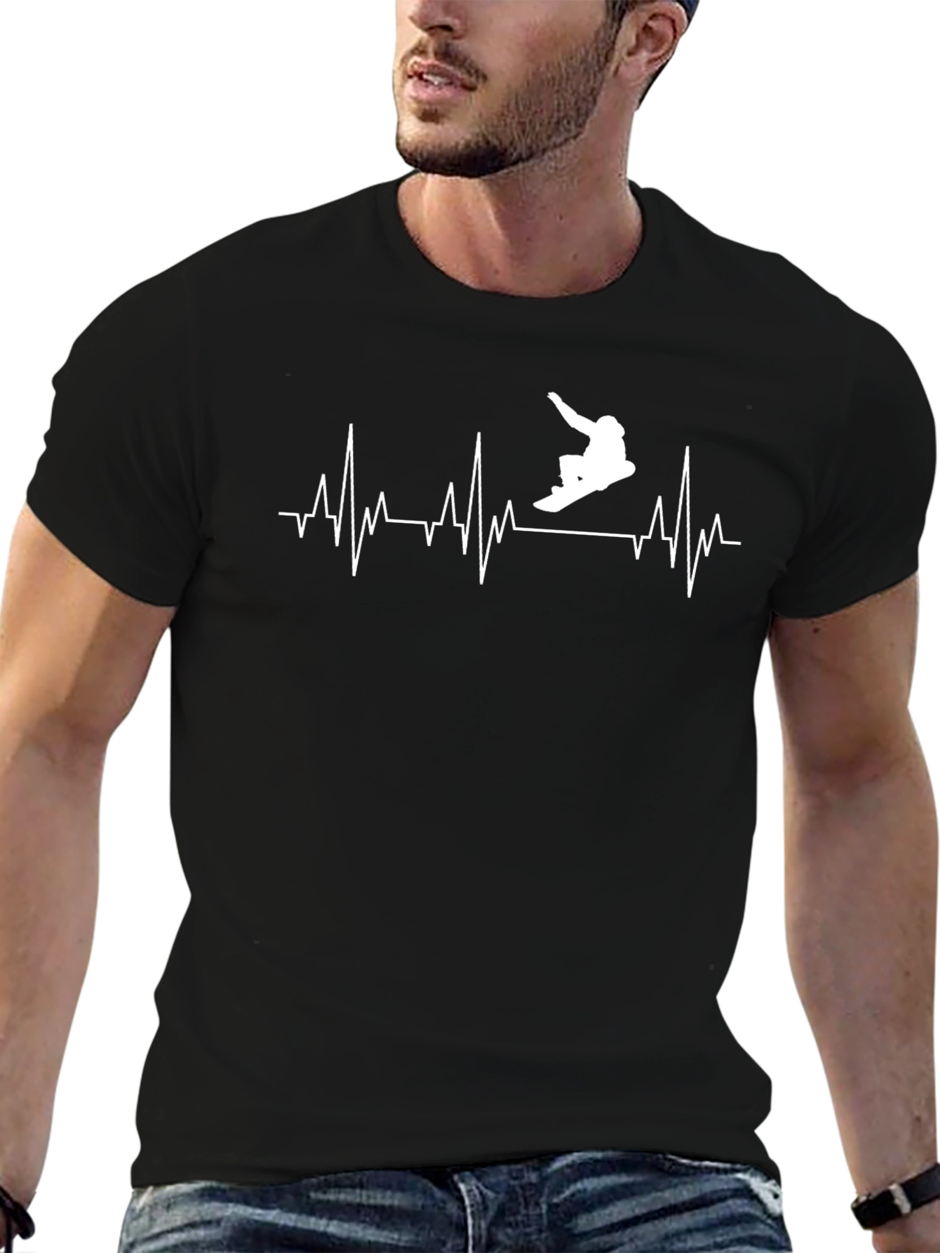 Snowboard Heartbeat T-Shirt - Black Graphic Tee