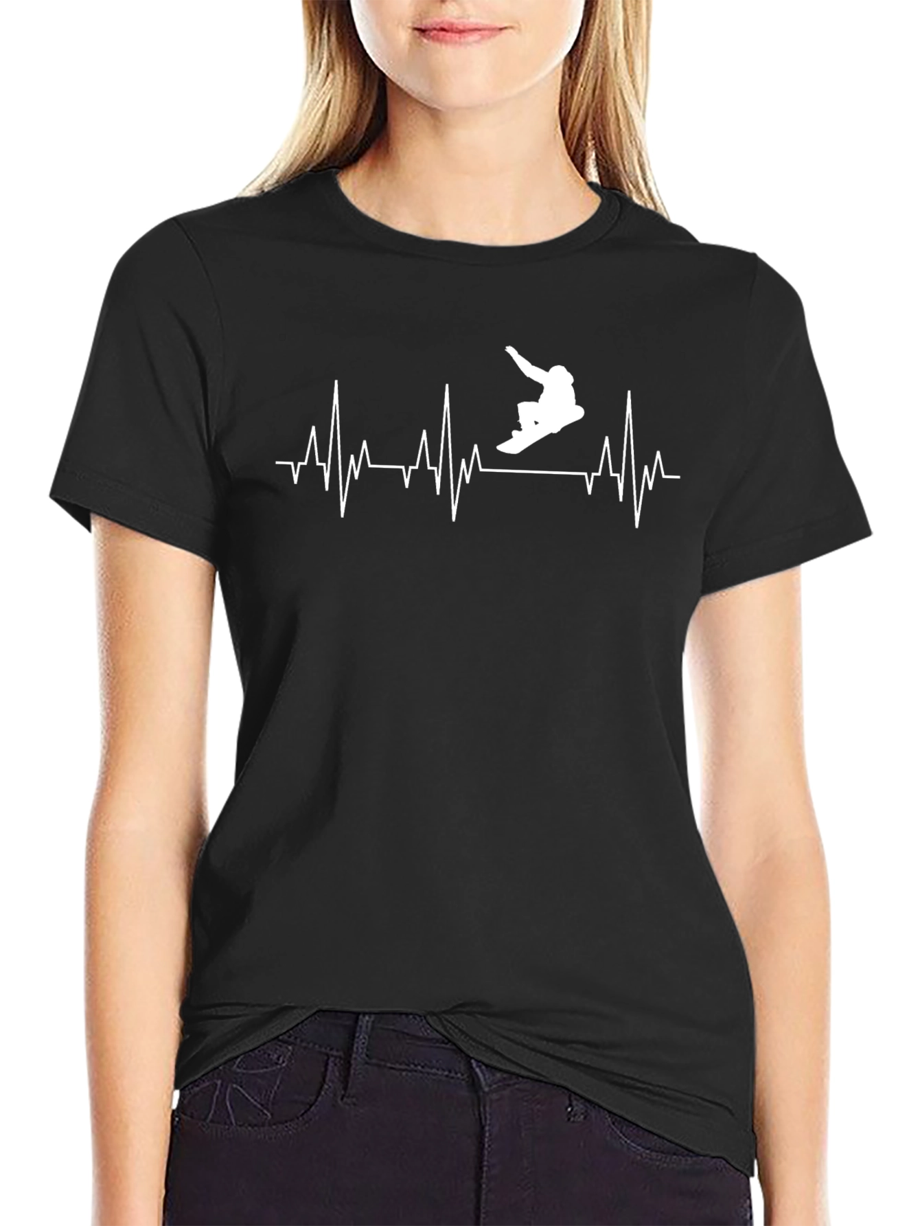Snowboard Heartbeat T-Shirt - Black Graphic Tee