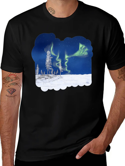 Winter Aurora Borealis Essential Cotton Tee For Daily Outfits – Unisex Style