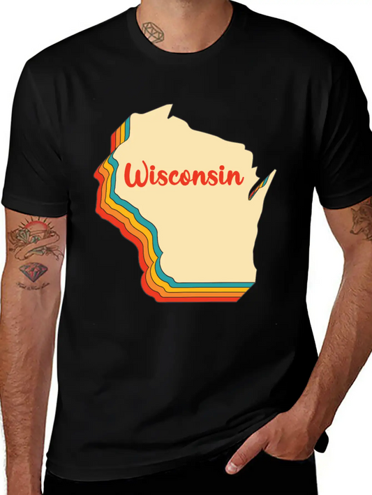 Wisconsin Map Outline Vintage Retro Wis Home State Basic Graphic T-Shirt – Daily Comfort In Soft Cotton