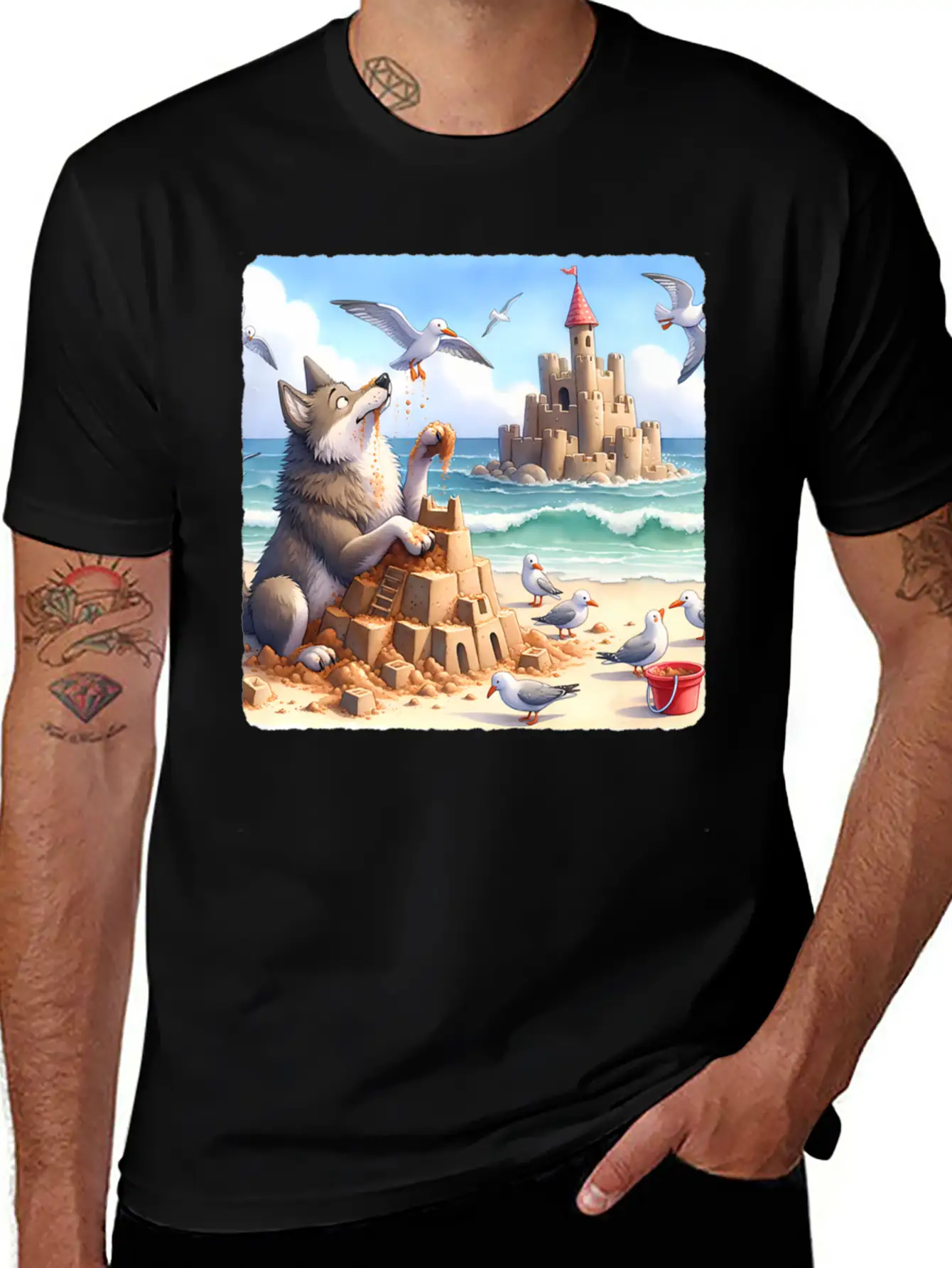 Wolf Building Sandcastle Fun Premium Lightweight Cotton T-Shirt – Daily Comfort Graphic Shirt
