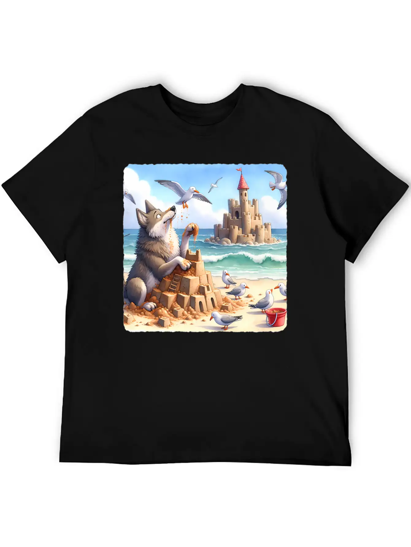 Wolf Building Sandcastle Fun Premium Lightweight Cotton T-Shirt – Daily Comfort Graphic Shirt