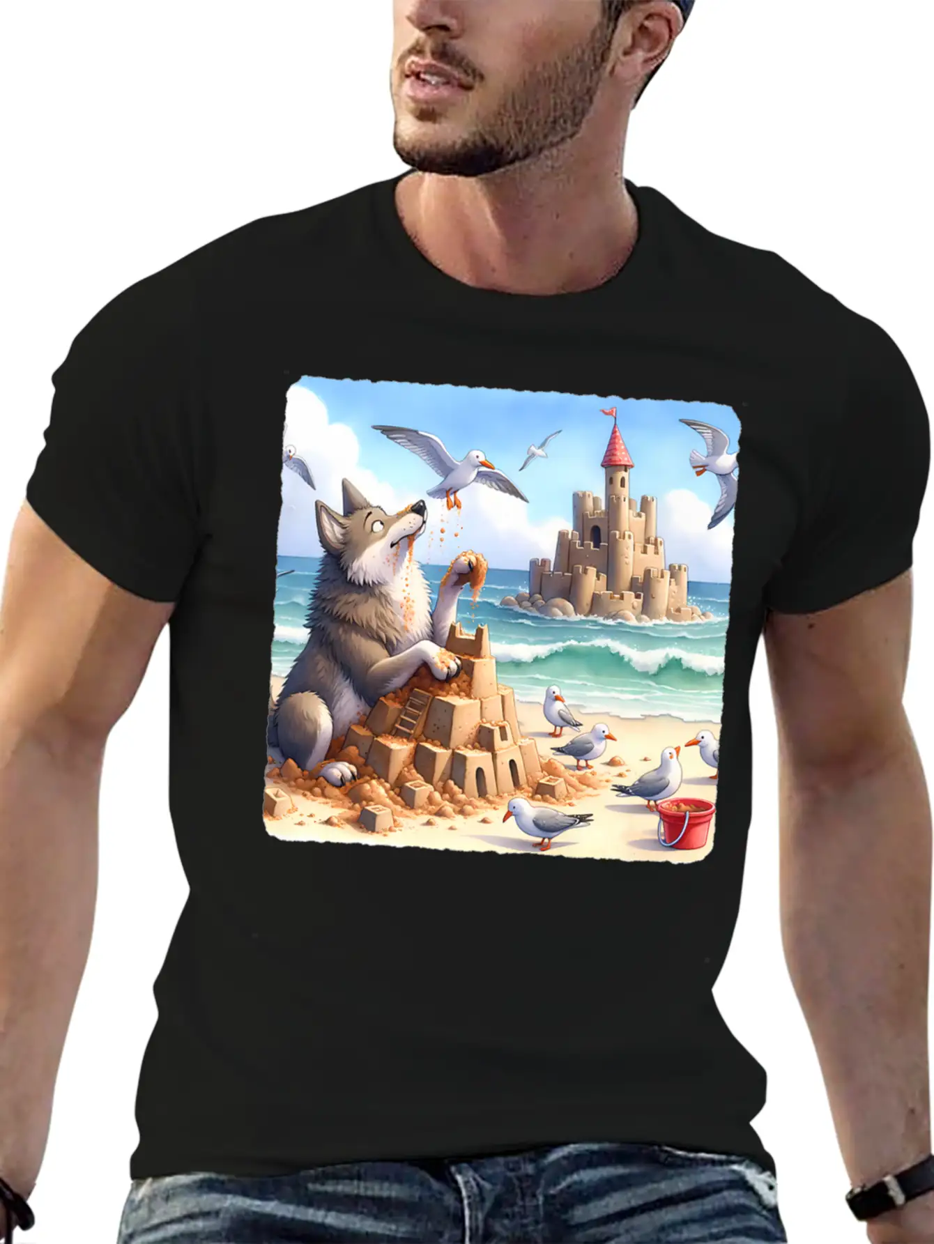 Wolf Building Sandcastle Fun Premium Lightweight Cotton T-Shirt – Daily Comfort Graphic Shirt