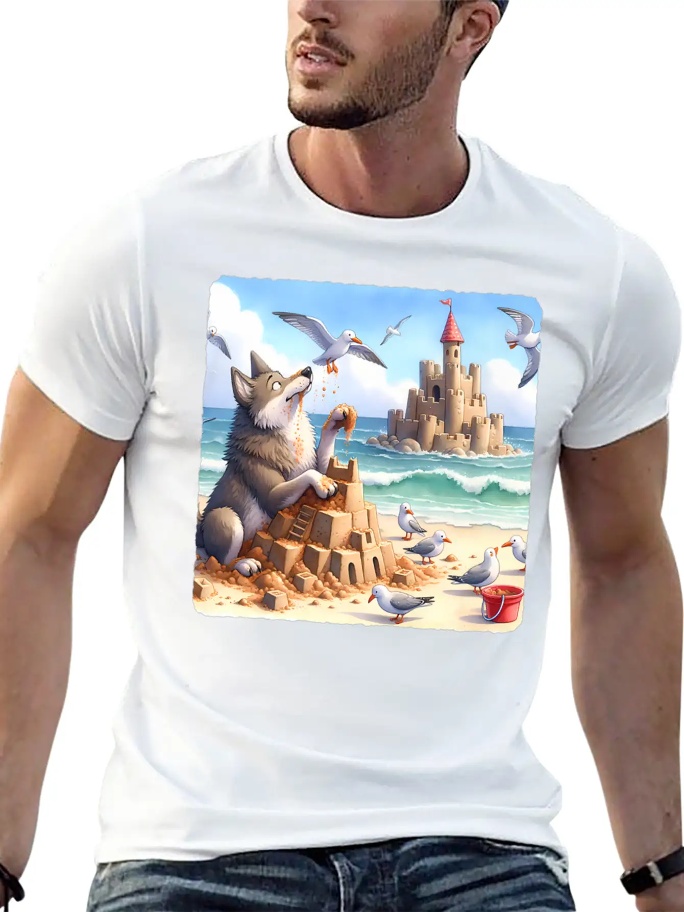 Wolf Building Sandcastle Fun Premium Lightweight Cotton T-Shirt – Daily Comfort Graphic Shirt