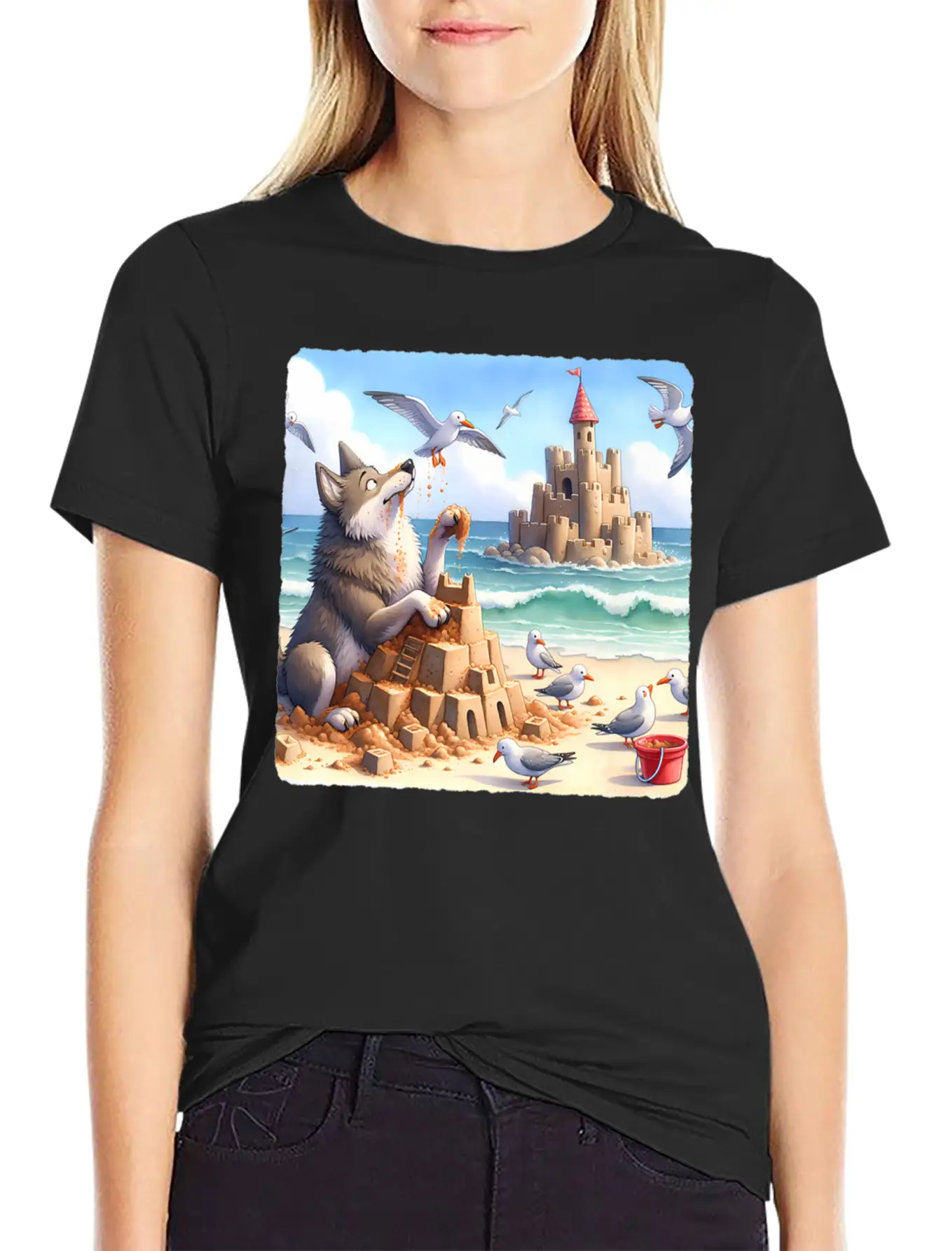 Wolf Building Sandcastle Fun Premium Lightweight Cotton T-Shirt – Daily Comfort Graphic Shirt