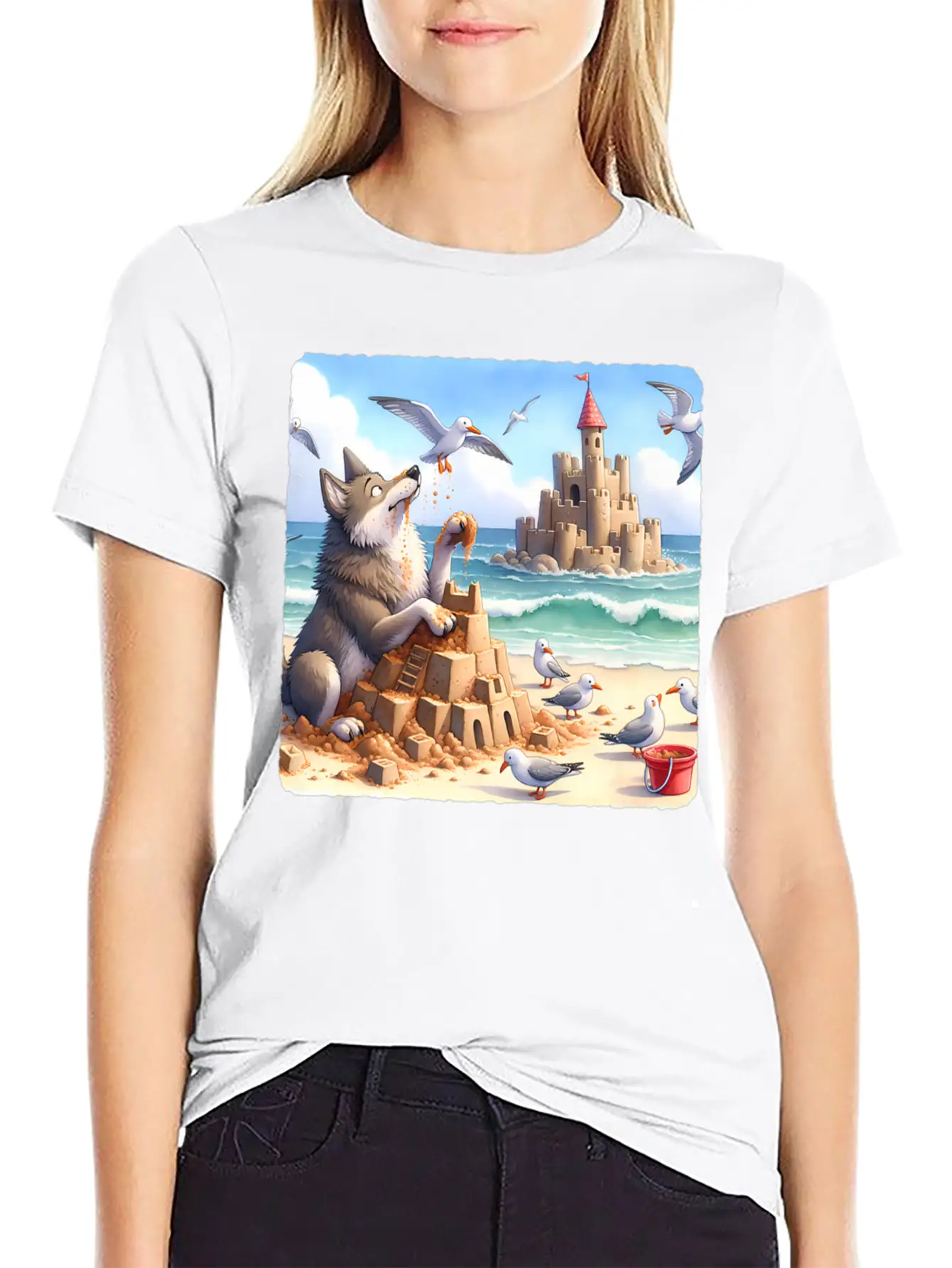 Wolf Building Sandcastle Fun Premium Lightweight Cotton T-Shirt – Daily Comfort Graphic Shirt