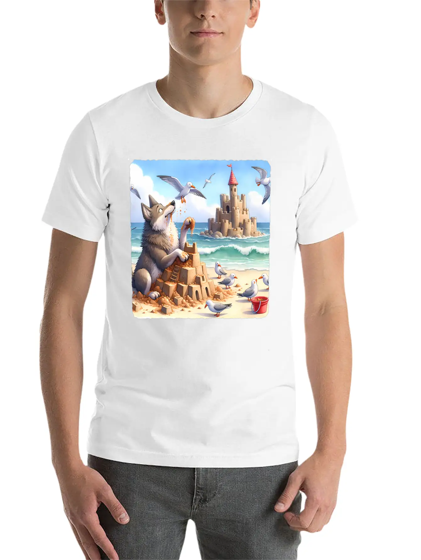 Wolf Building Sandcastle Fun Premium Lightweight Cotton T-Shirt – Daily Comfort Graphic Shirt