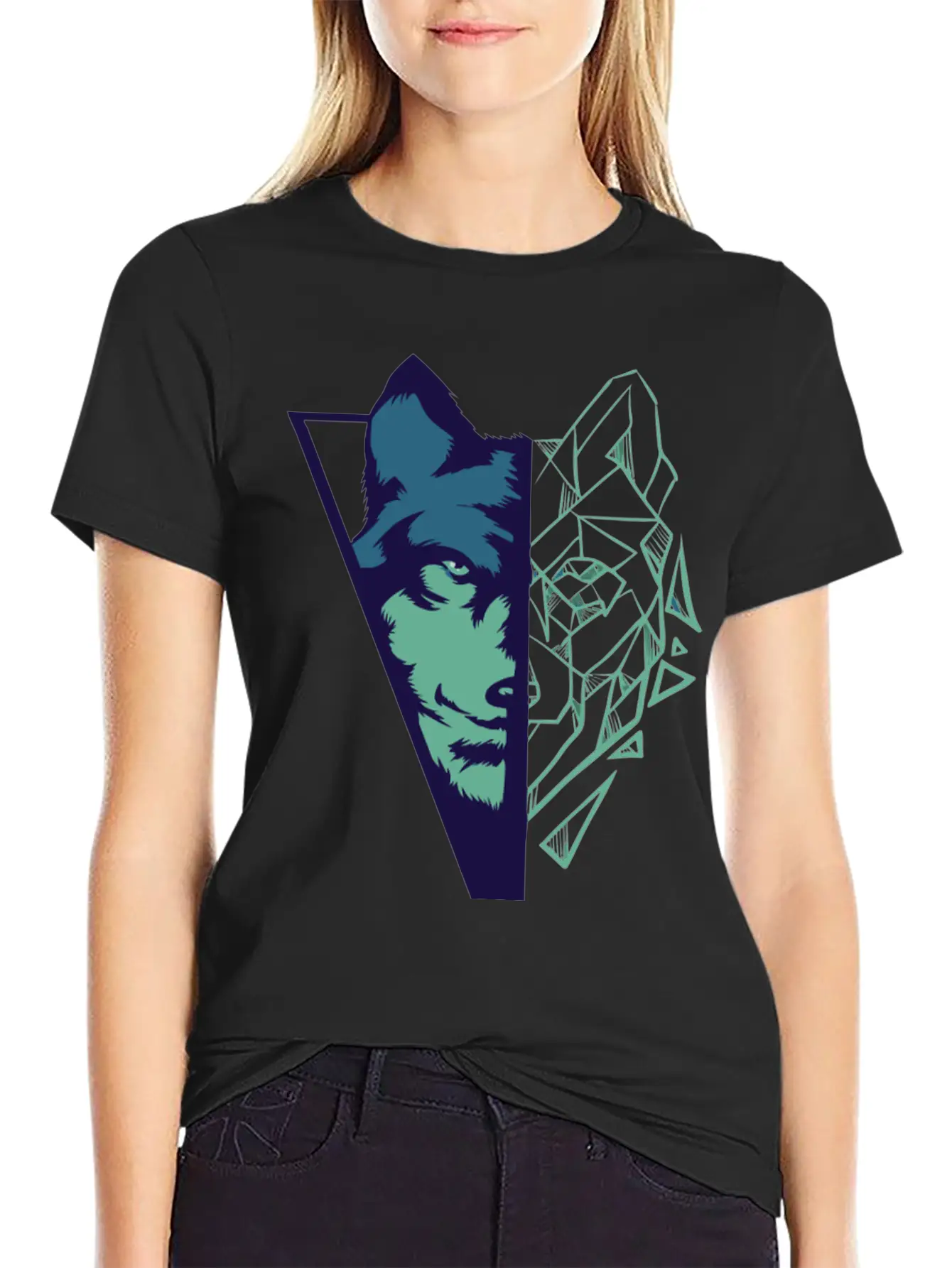 Wolf Gift Geometric Wolves HikingGift Tee Unisex Casual T-Shirt – Clean Design For Daily Comfort