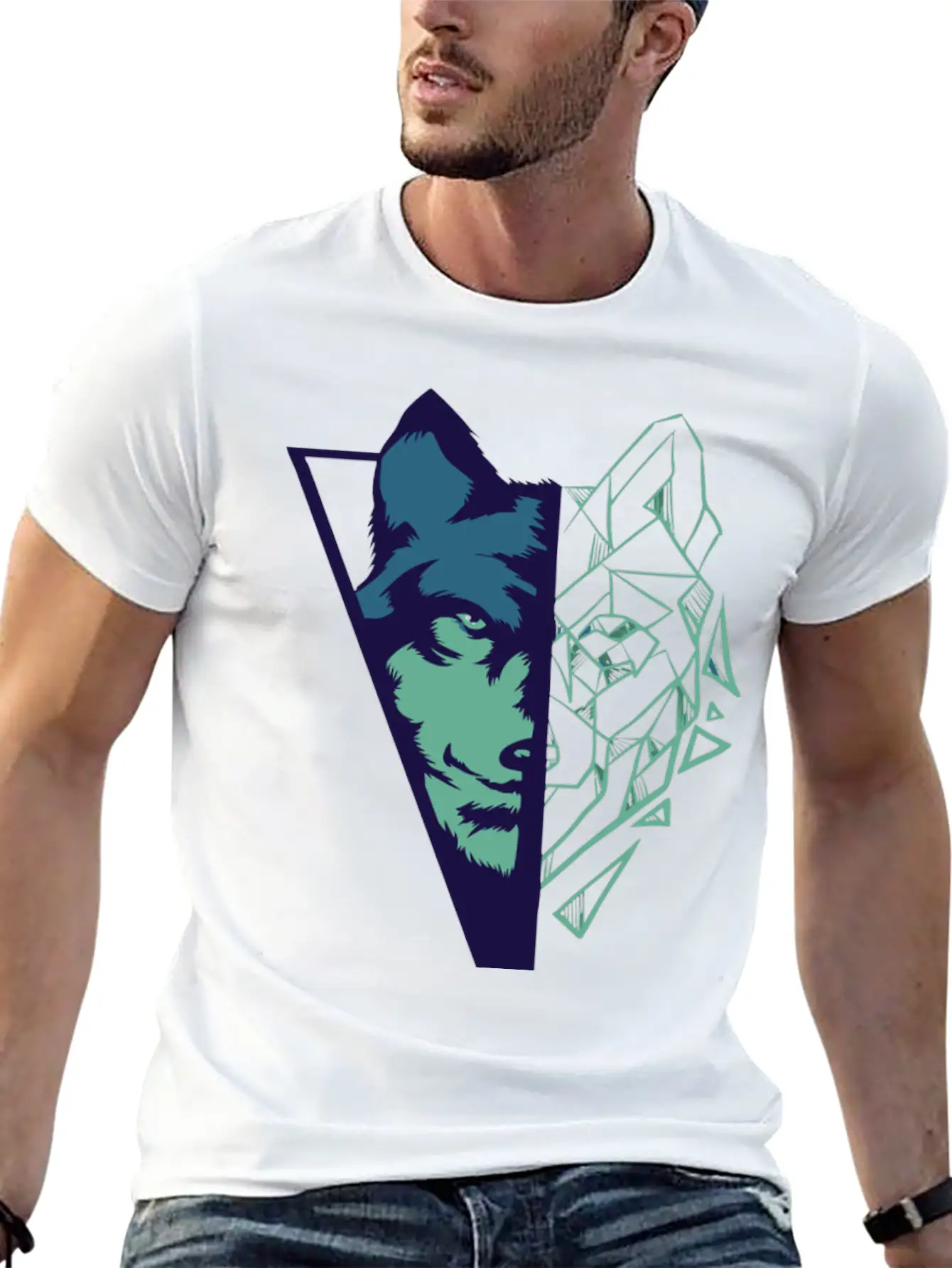 Wolf Gift Geometric Wolves HikingGift Tee Unisex Casual T-Shirt – Clean Design For Daily Comfort