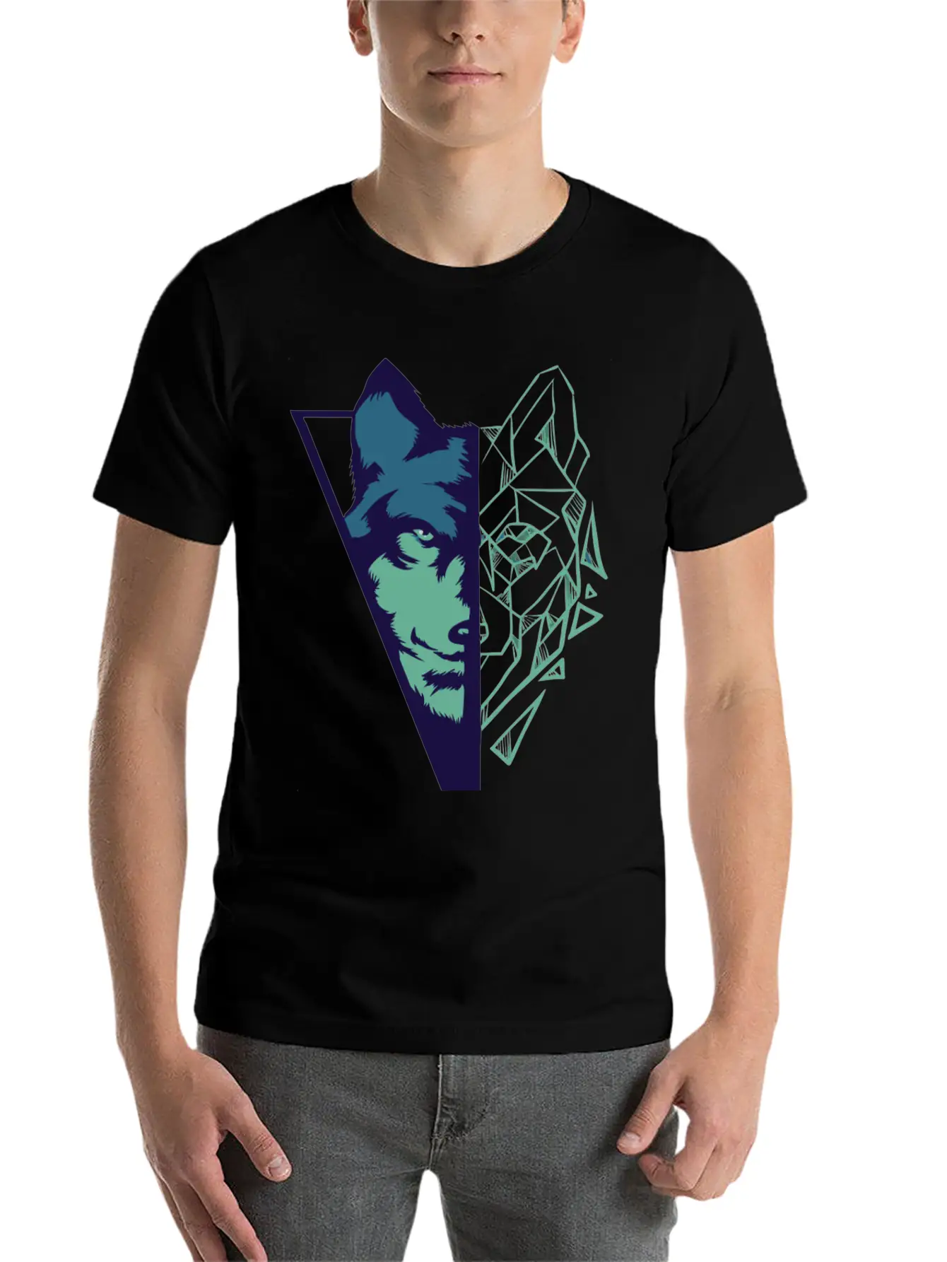 Wolf Gift Geometric Wolves HikingGift Tee Unisex Casual T-Shirt – Clean Design For Daily Comfort