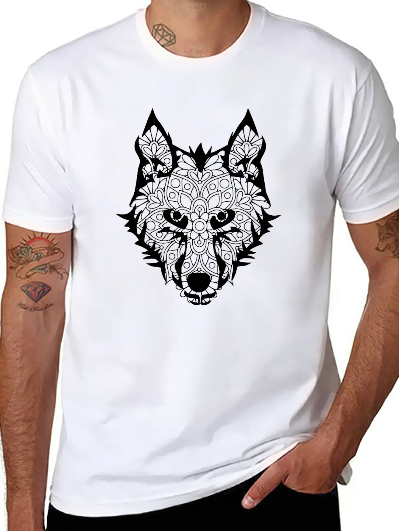 Wolf Head Mandala Wolves Howling Wild Animal Gift Unisex Casual T-Shirt – Clean Design For Daily Comfort